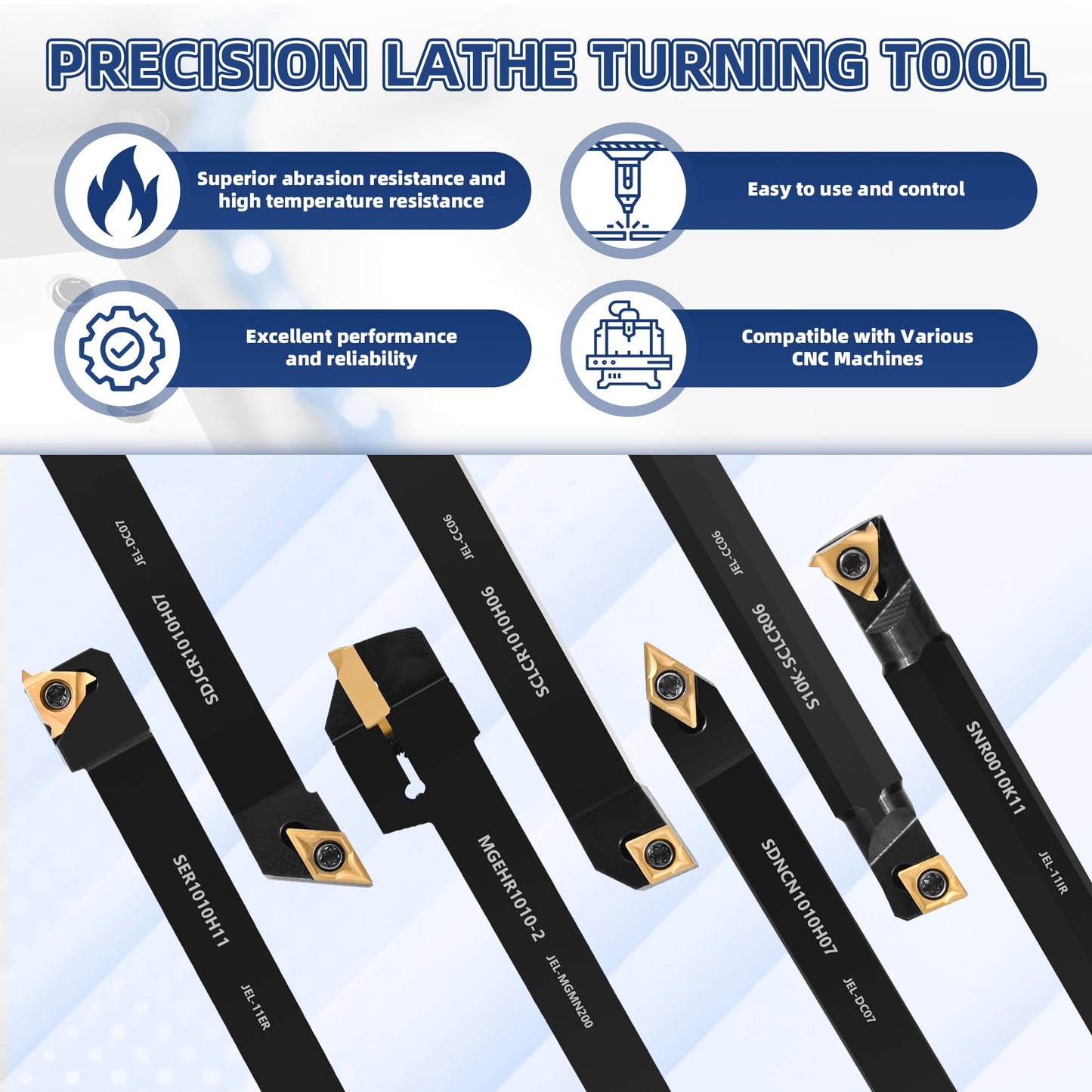 Eydutoi 21Pcs Kit Lathe Turning Tool Holders 7Pcs 3/8" 10mm Indexable Metal Tools Holder Boring Bar Set with 14Pcs Carbide Inserts for Boring Cutting Grooving Turning Threading