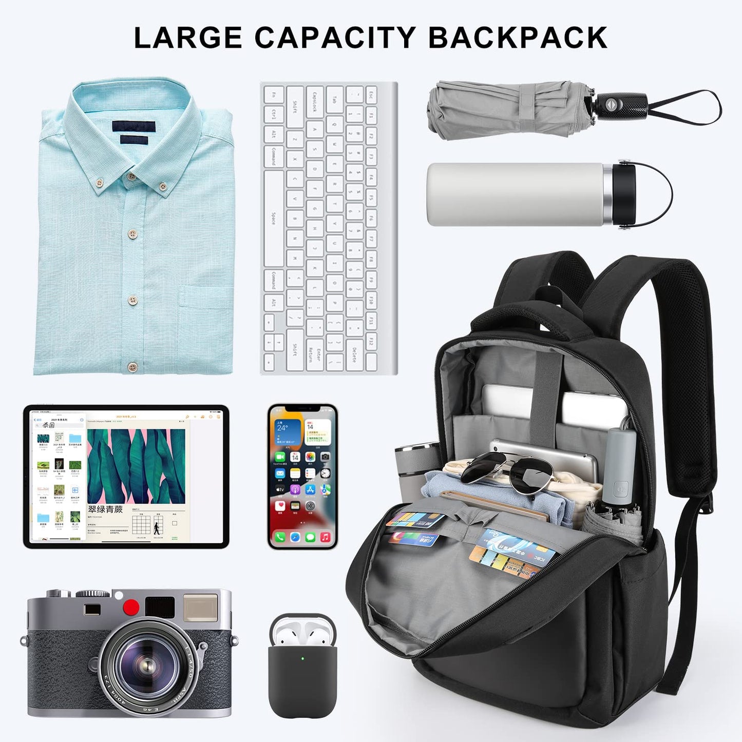HOMIEE 15.6-Inch Laptop Backpack, High-Capacity Backpack for Men Women USB Charging Port Travel/Business/College Backpack
