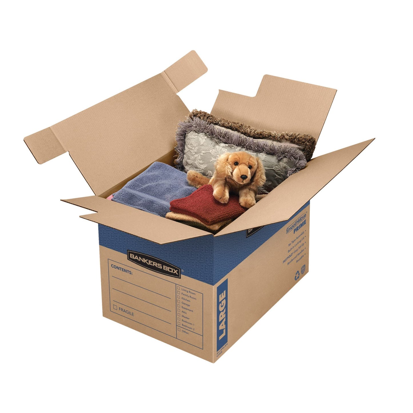 Bankers Box SmoothMove Prime Moving Boxes, Tape-Free and Fast-Fold Assembly, Large, 24 x 18 x 18 Inches, 6 Pack (0062905)