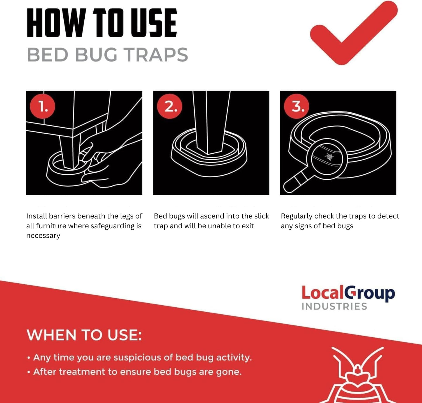 Bed Bug Trap — 8 Pack | Eco Friendly Bed Bug Interceptors for Bed Legs - Insect Detector, Interceptor & Monitors for Indoor Home (White)