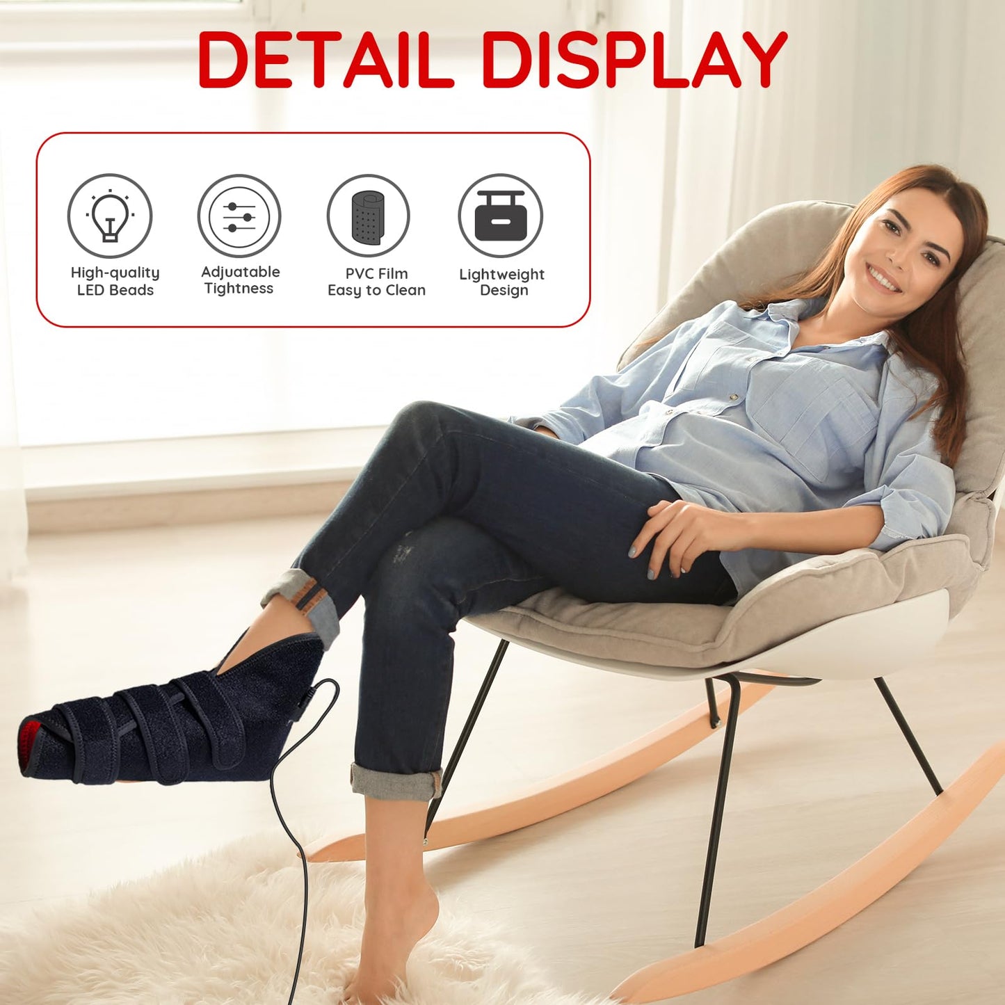 3-in-1 Chip 165 LEDs Red Light Shoe with Timer and PVC Film for Home/Office Use with No Case (1 PCS Single)