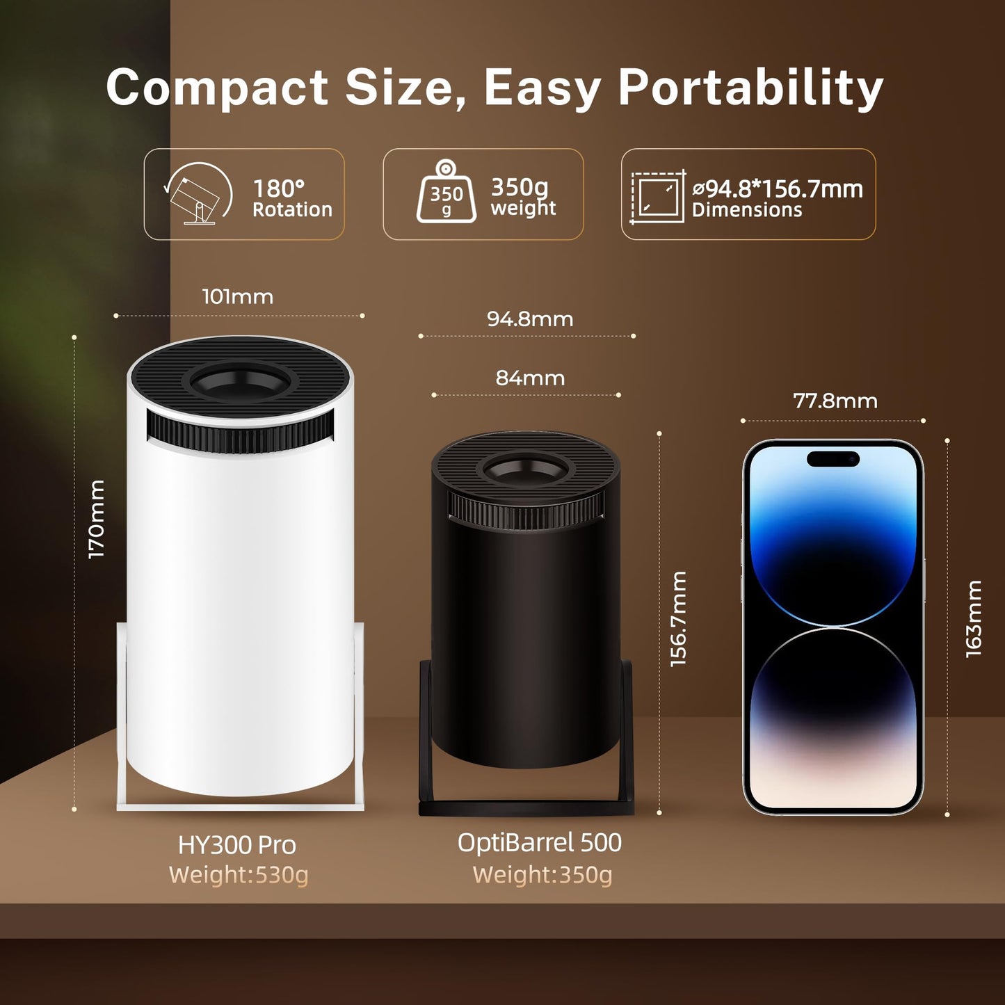 Mini Projector with WiFi 6 and Bluetooth 5.4, Built-in Android 14, Auto Keystone, Portable Smart Projector 4K Supported, 2026 Upgrade HY300pro+ Small Movie Projector X1 Black
