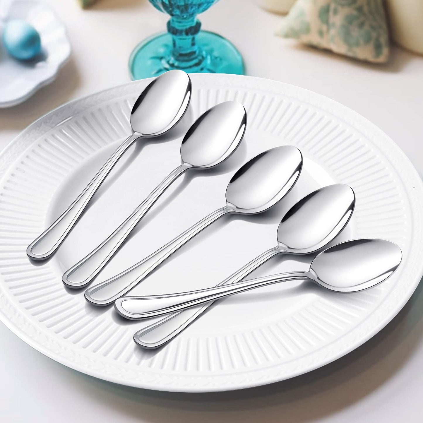 Teaspoon Set of 12, E-far 6.7 Inch Stainless Steel Spoons for Kitchen or Restaurant, Non-toxic & Mirror Polished, Easy to Clean & Dishwasher Safe