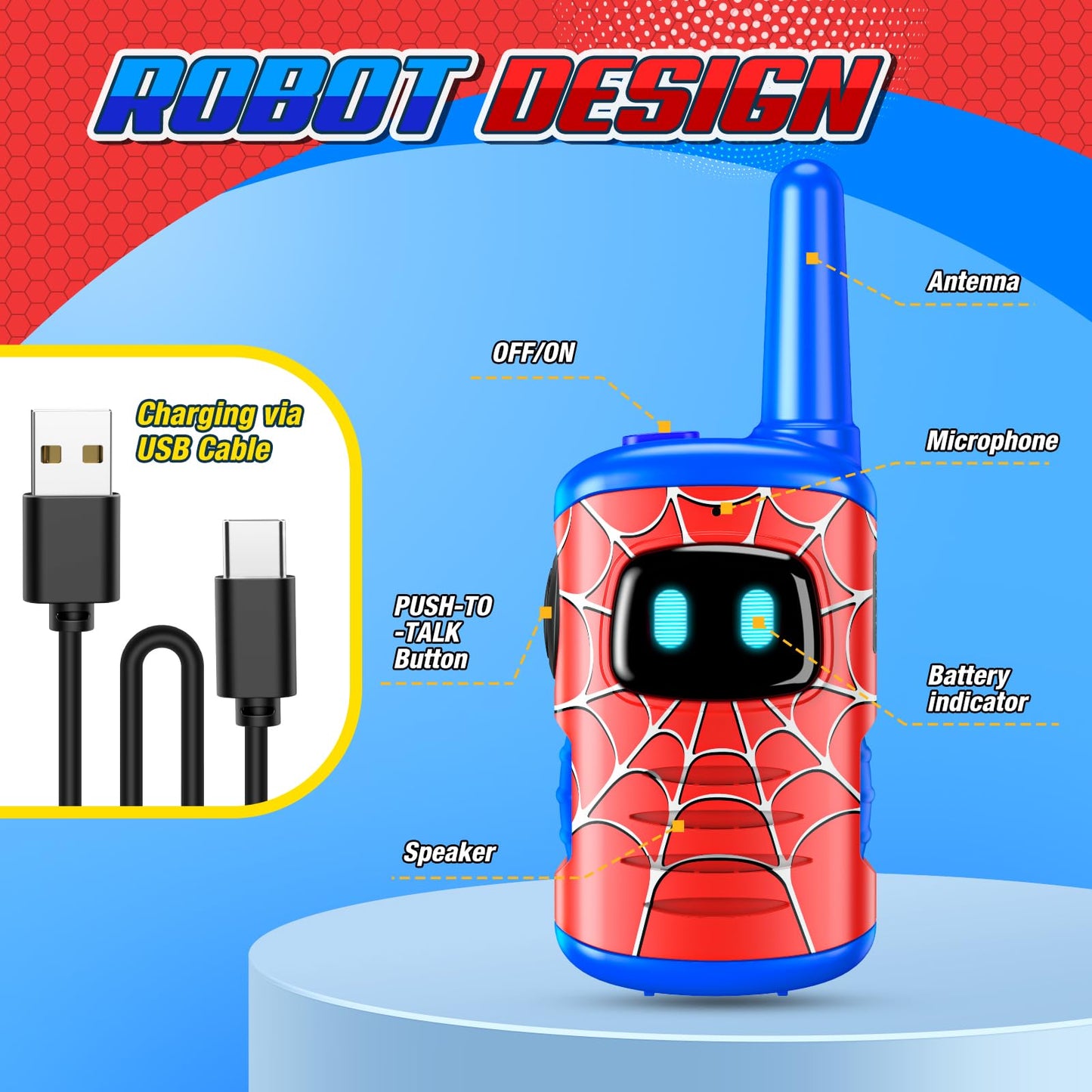 Walkie Talkies for Kids Rechargeable, Exssary Toys for 3 4 5 6 7 Year Old Boys Girls Camping Outdoor Toys for Kids 3-5 Walkie Talkie with USB-C Cable Birthday Gifts for Boy Girl 4-6 8-10