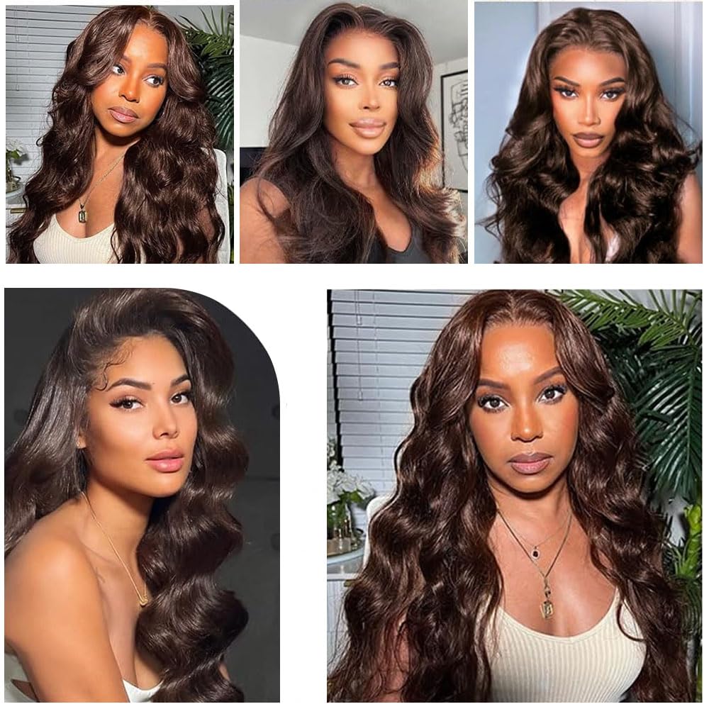 Chocolate Brown Lace Front Wig Human Hair 20 Inch 13x4 Body Wave Lace Front Wigs for Black Women Human Hair Pre Plucked 150% Density Brown Perruque Femme Humain Naturel #4