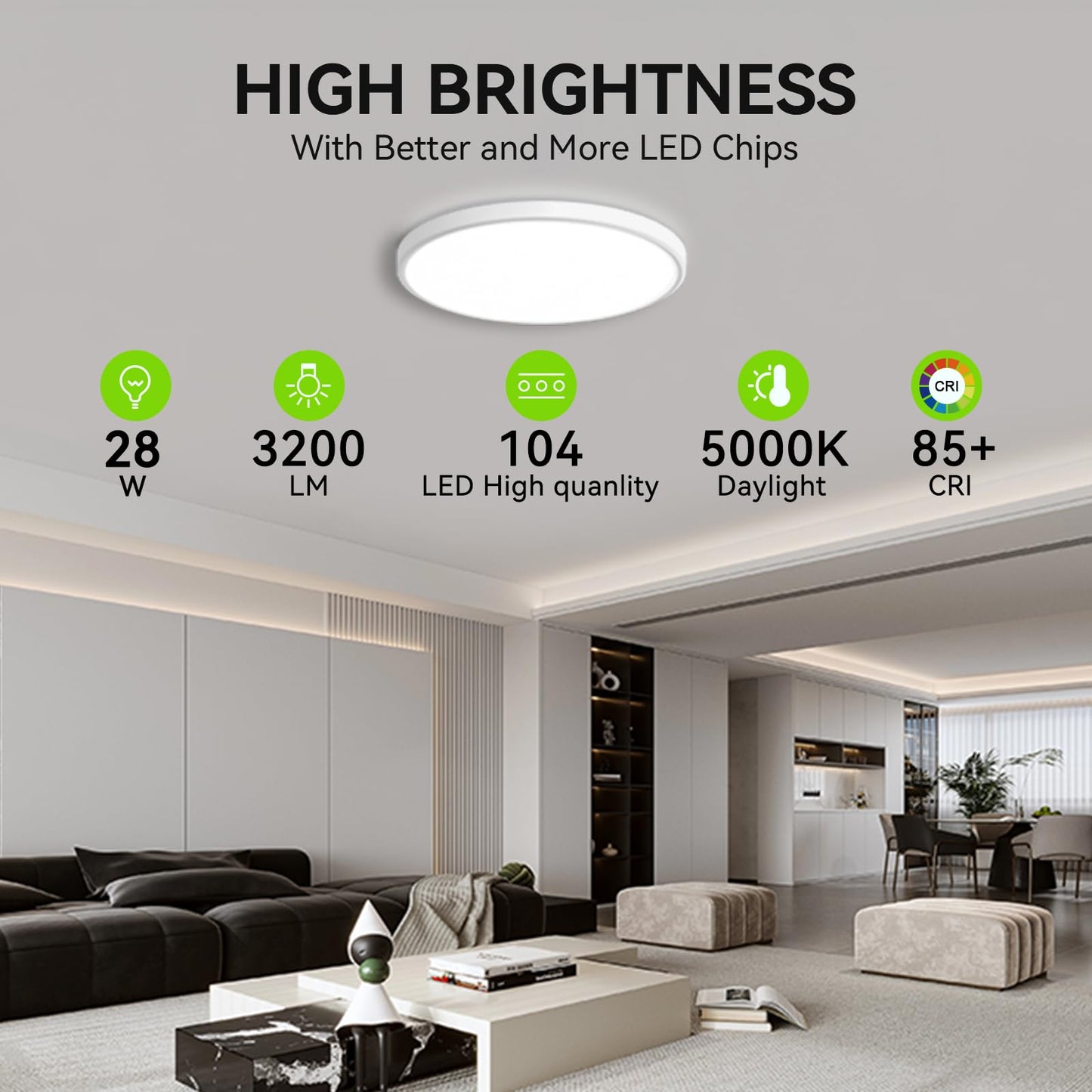 Two Pack 28W 3200lm LED Flush Mount Ceiling Light, Super Slim 12 inch LED Ceiling Light, 5000K LED Ceiling Light for Bedroom, living room, Dining room (Two Pack, White)
