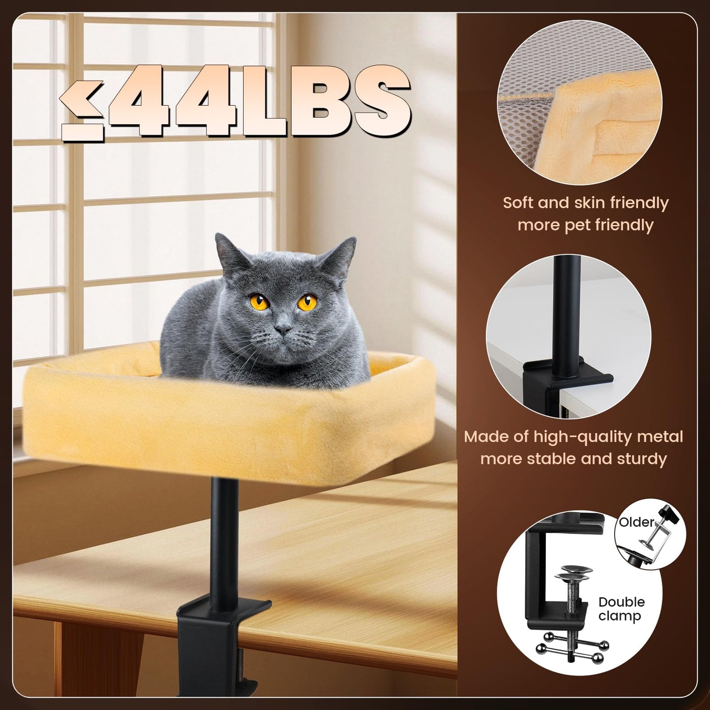 wavetoka Cat Desk Bed, Sturdy Cats Bed for Desk with Washable Cover, Dual-Sided Breathable Summer & Winter, Comfortable Soft Pet Nest Bed, Easy Assembly for Home Office/Study Room(undertint)