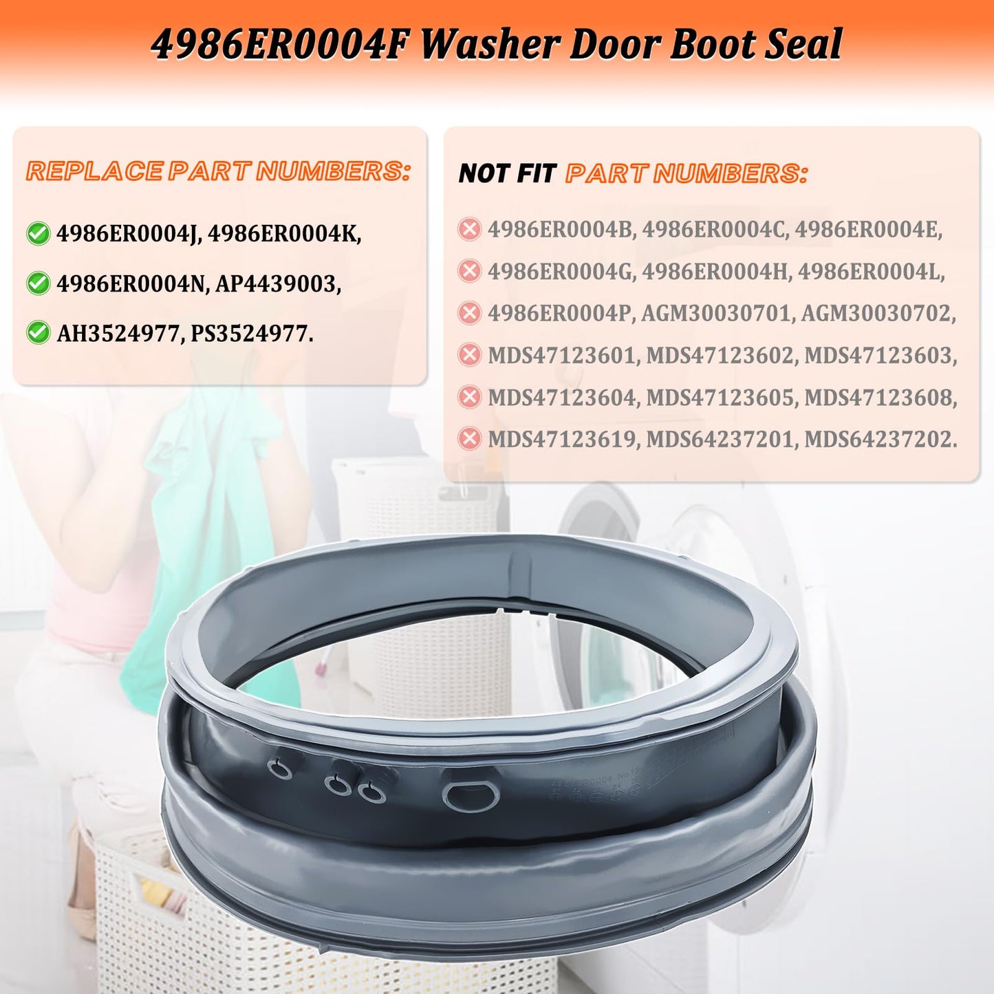Upgraded 4986ER0004F Washer Door Boot Seal - 4986ER0004J Washer Door Seal, Replaces Washing Machine Door Bellow Gasket 4986ER0004K 4986ER0004N