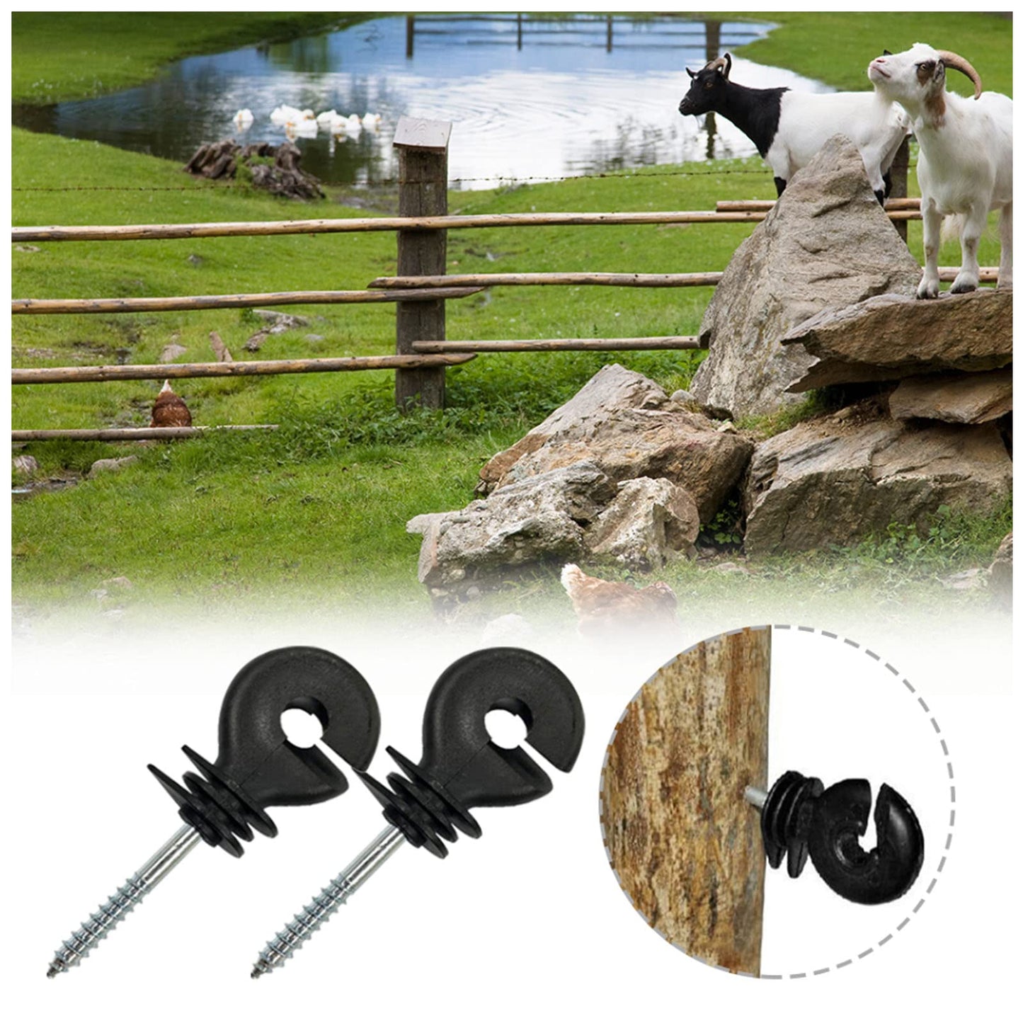 Fence Insulator 100 Pcs Black Electric Fence Insulator, Screw in Ring Insulator for Fence Ring Post Wood Post Insulator (System Electric Fence Accessories for Animal Husbandry Electronic)
