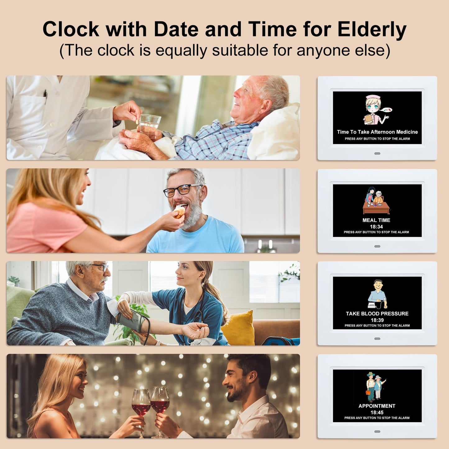 Dementia Clock for Seniors 7" Large Display Digital Calendar Day Clock,15 Custom Reminders, Alarm Clock with Day and Date,Auto-Dimmer,Electronic Calendar for Elderly Alzheimer's White-Remote Control