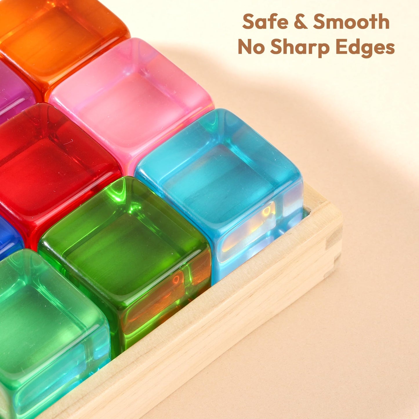 Woodtoe Large Building Blocks for Toddlers, 18 Month Old Toys, Montessori Toys for 1.5 2 3 4 Year Old Boys Girls, Big Rainbow Acrylic Blocks Set, Educational Toy STEM Sensory Gifts for Kids Age 2-4