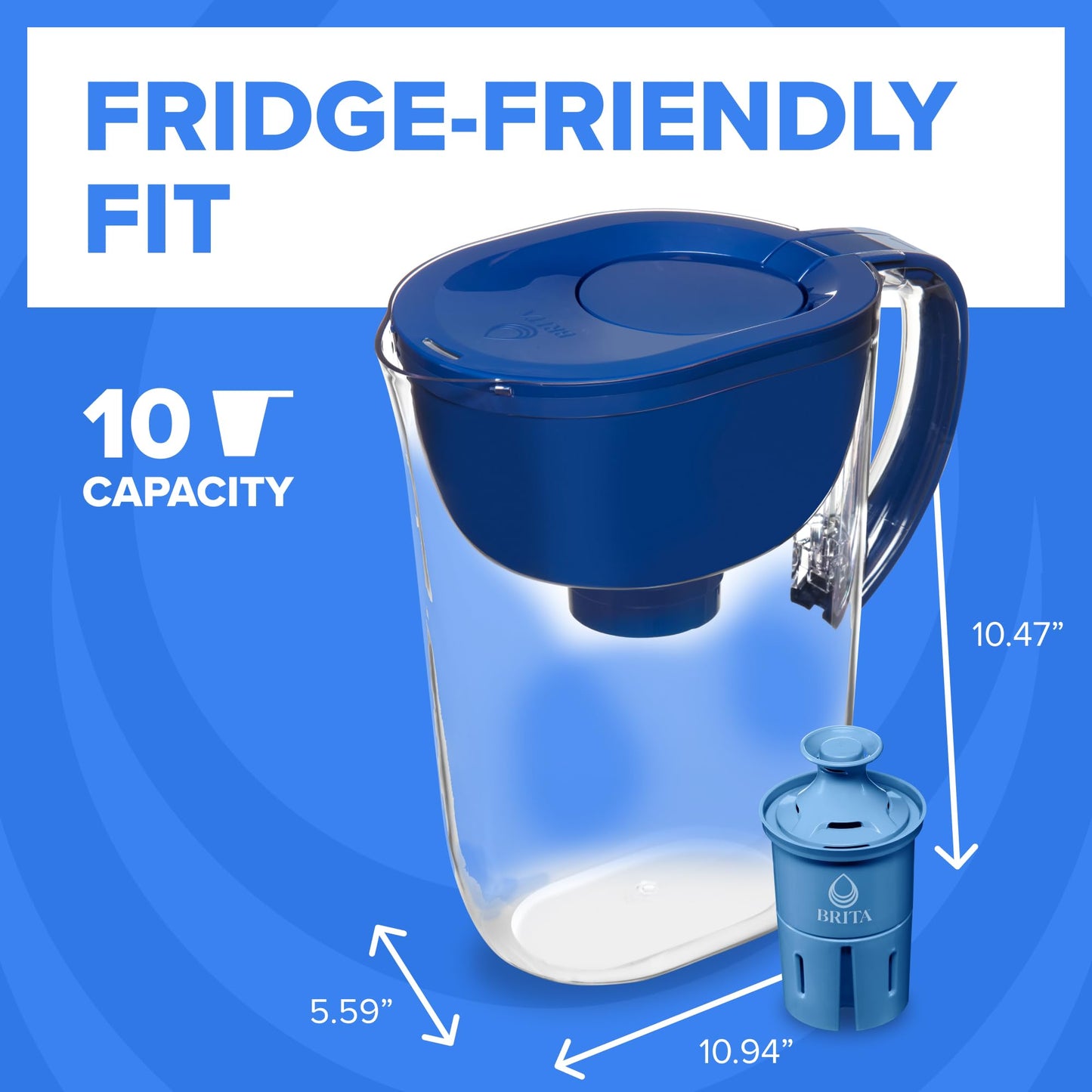 Brita 10 Cup Elite Filter Pitcher with Smart Light Indicator, Reduces 30+ Contaminants including Lead and Microplastics, Filter lasts 6 months, Tahoe, Black