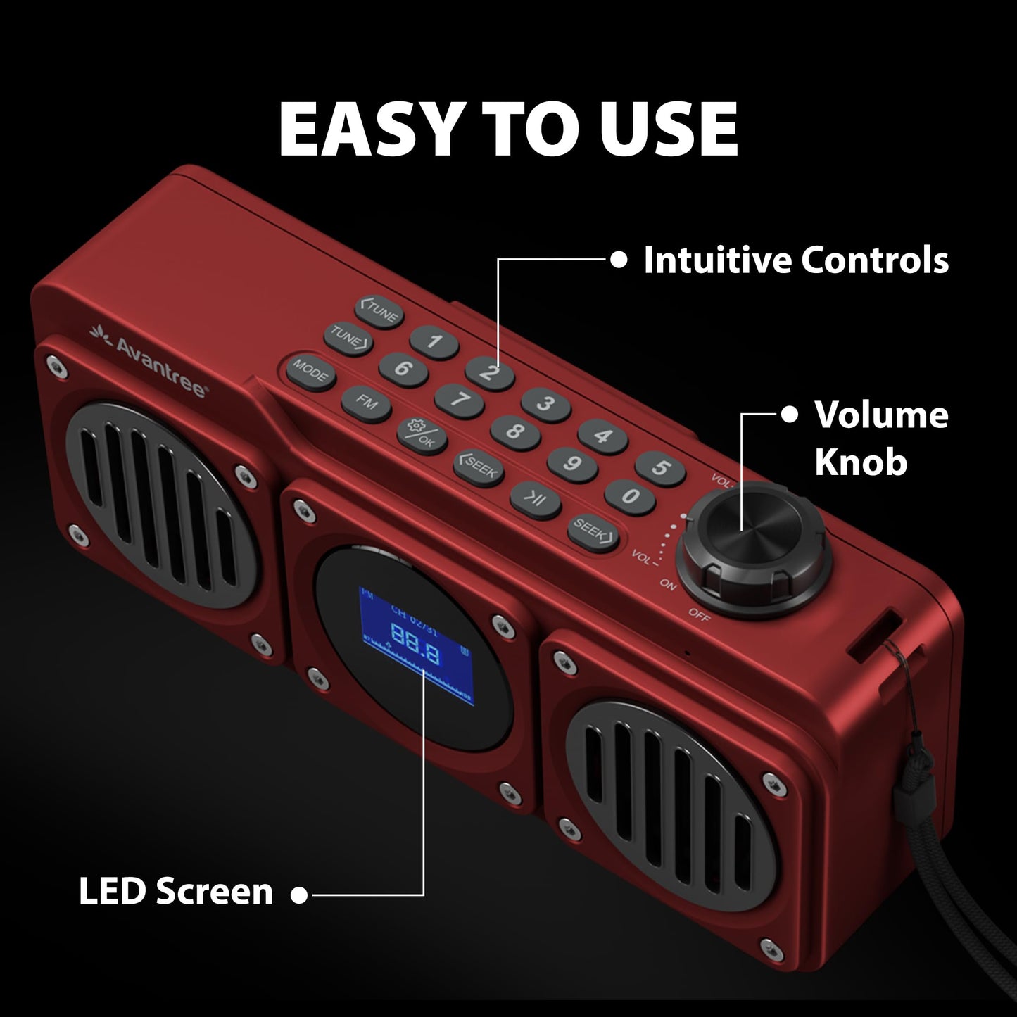 Avantree Boombyte - Portable Digital FM Radio & Bluetooth Speaker with Superb Stereo Sound, Metal Finish, Long Rechargeable Playtime, and Support for Micro SD Card & USB Audio Input