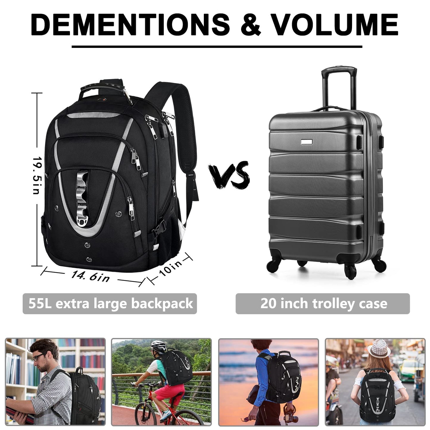 18.4 Laptop Backpack Men,Women 55L Extra Large Gaming Laptops Backpack with USB Charger Port,TSA Friendly Flight Approved and RFID Anti-theft Pocket,Water Resistant Suiltable for Traveling & Business