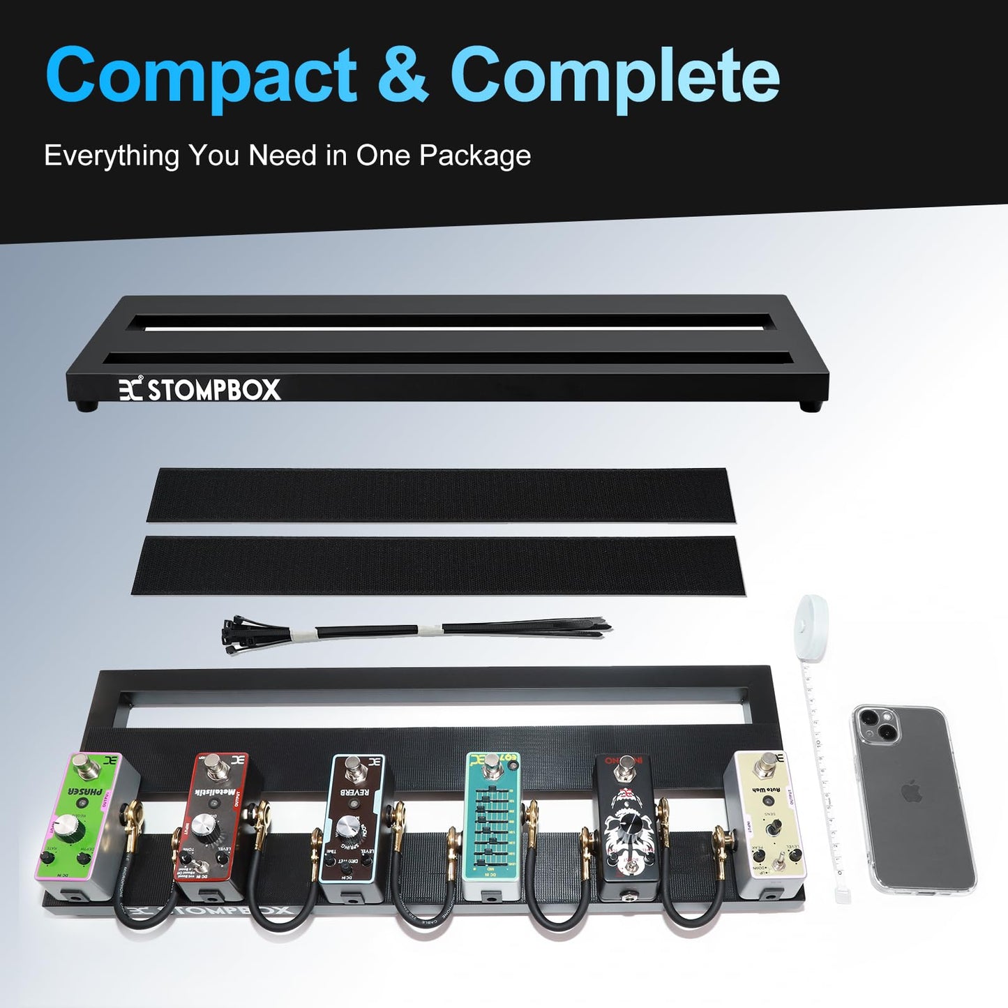 EX Portable 20" Guitar Effects Pedal Board Pedalboard Aluminum Alloy With 2 Roll Fastener Tapes Black For A Simple Rig