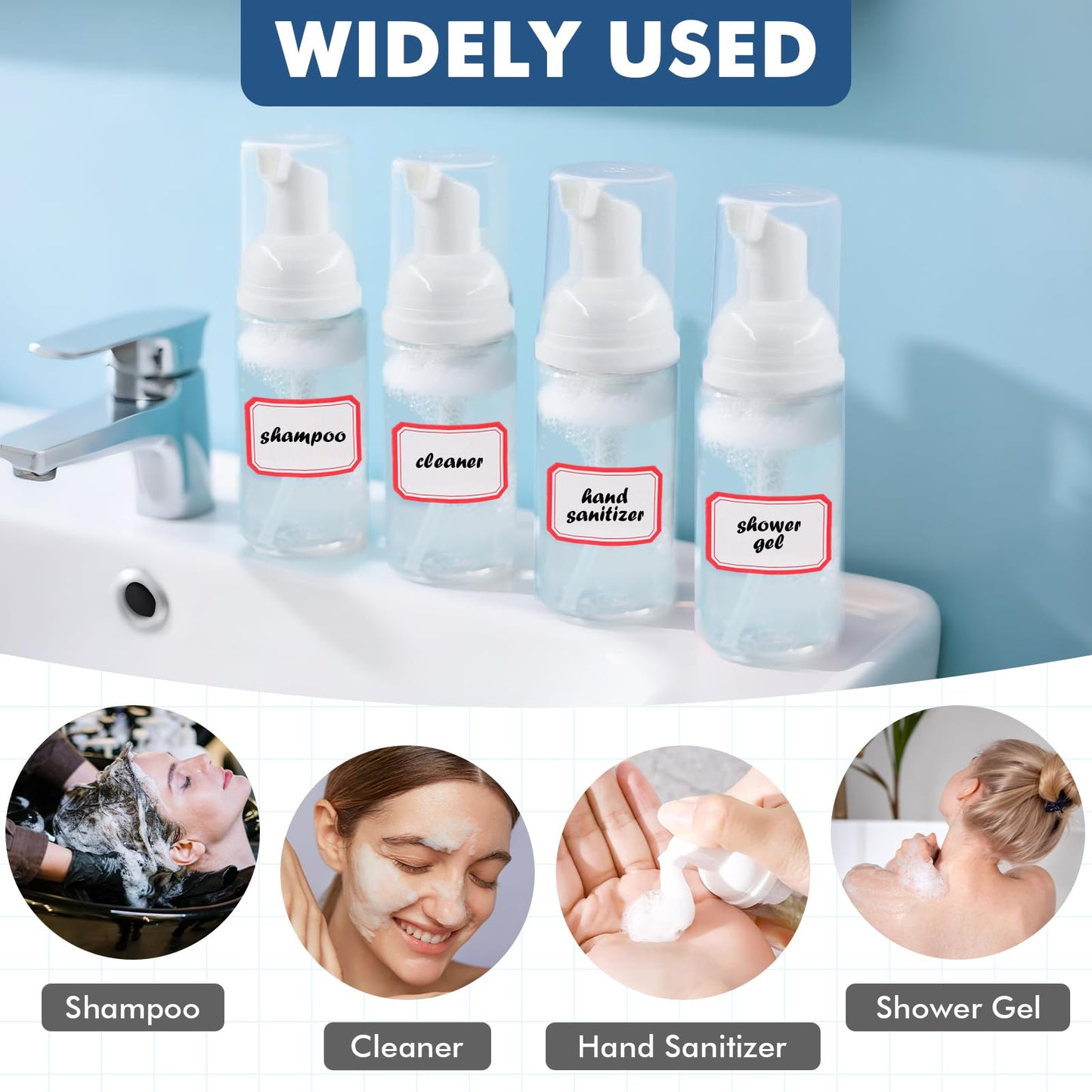 50 Pcs 2 oz Plastic Foam Pump Bottle Refillable 60ml Travel Mousse Foaming Soap Dispenser Mini Eyelash Cleaning Foam Bottle Dispenser for Face Wash Lash Shampoo Skin Care