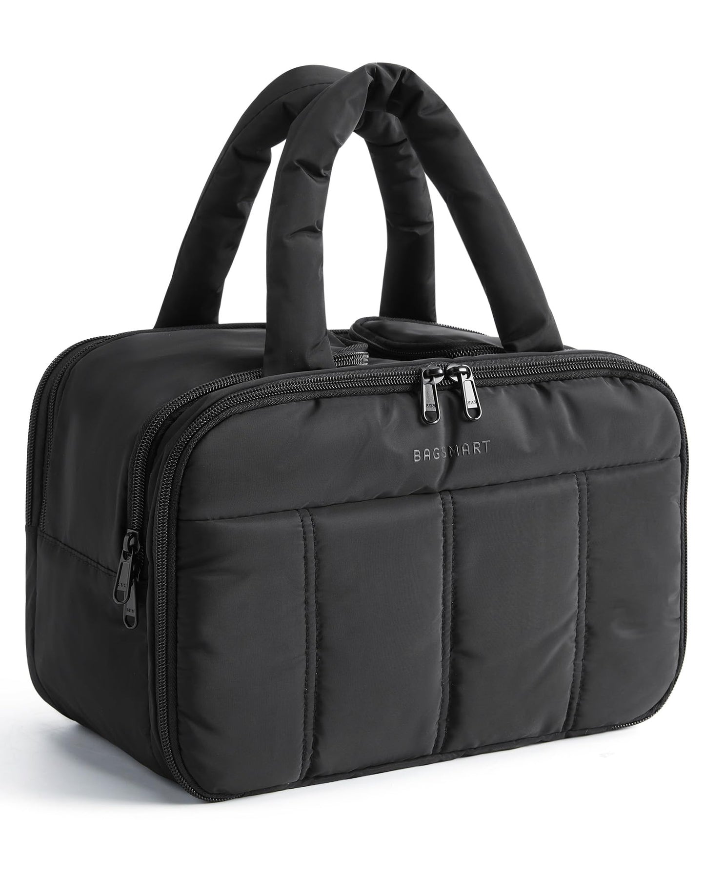 BAGSMART Travel Toiletry Bag, Puffy Large Toiletry Bag for Women, Lightweight Cosmetic Makeup Bag Organizer with Handle for Traveling, Accessories, Essentials, Toiletries, B-Black, Large, Lightweight