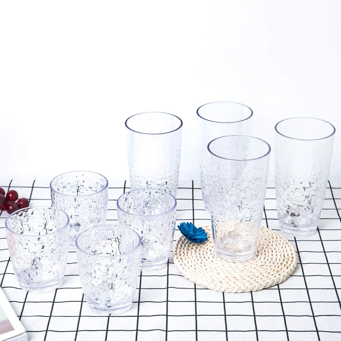 Set of 6 Hammered Style Drinking Cups 26-Ounce Large Acrylic Glasses Plastic Tumbler,BPA Free (Multi Color)