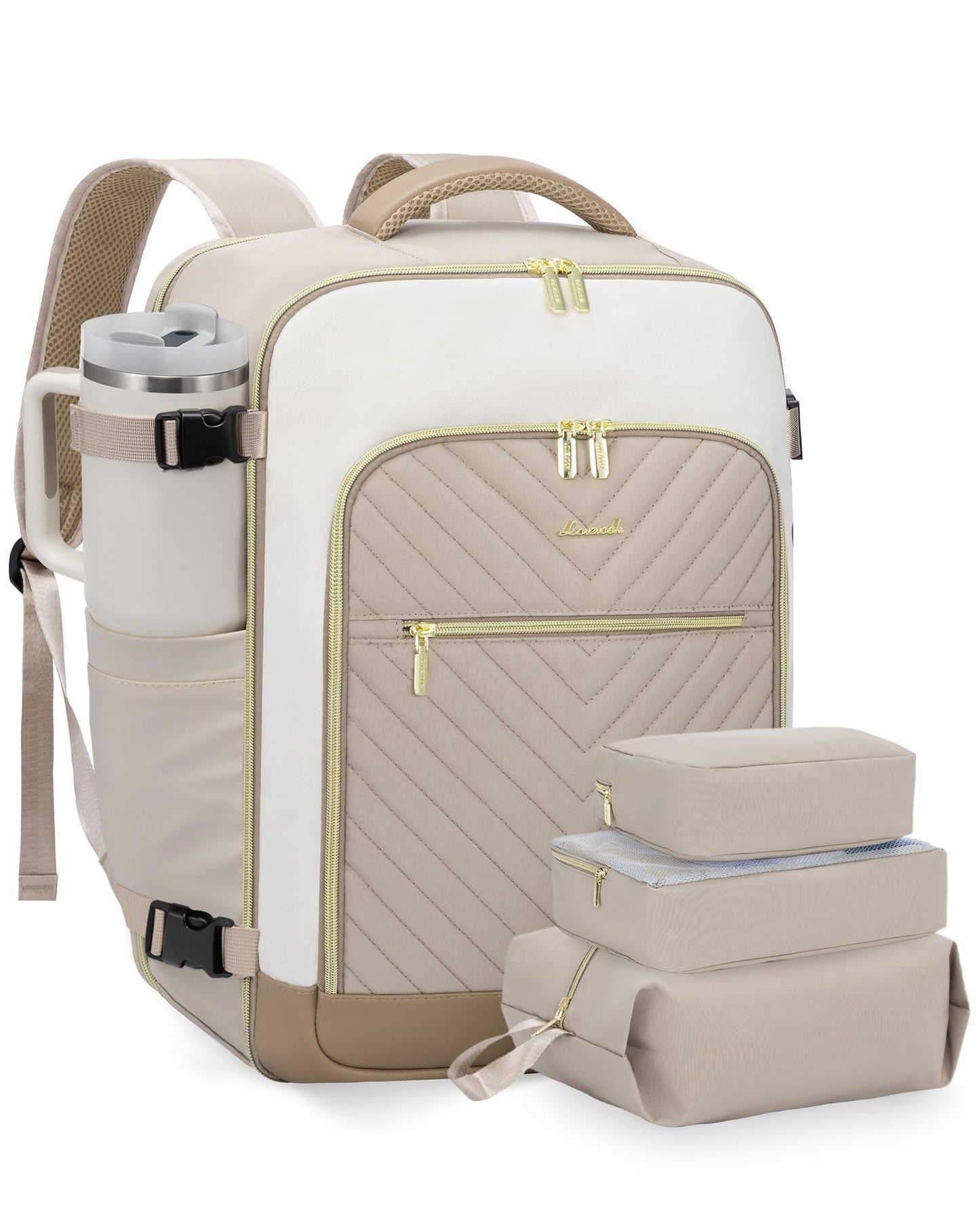 LOVEVOOK Travel Backpack for Women, Large TSA Carry on Backpack for Airplanes, 40L Personal Item Travel Bag for Women fits 17" Laptop, Waterproof Carry on Bag Airplane Approved with 3 Packing Cubes