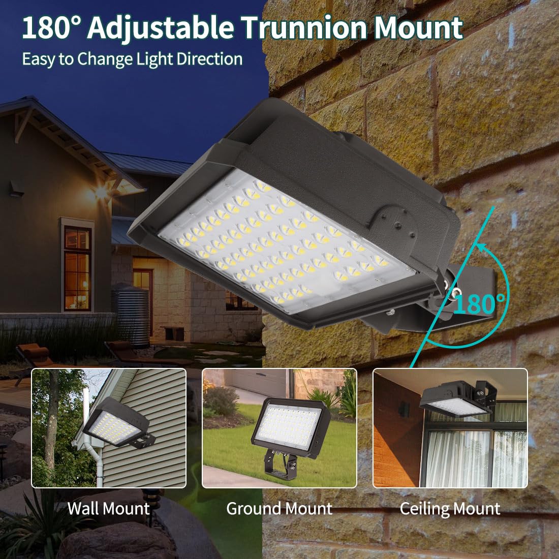 kadision 150W LED Flood Light with Dusk-to-Dawn Photocell, 150W/100W/75W Adjustable 130lm/W 5000K Daylight 100-277V IP65 Waterproof, Trunnion Mount LED Parking Lot Light, ETL Listed