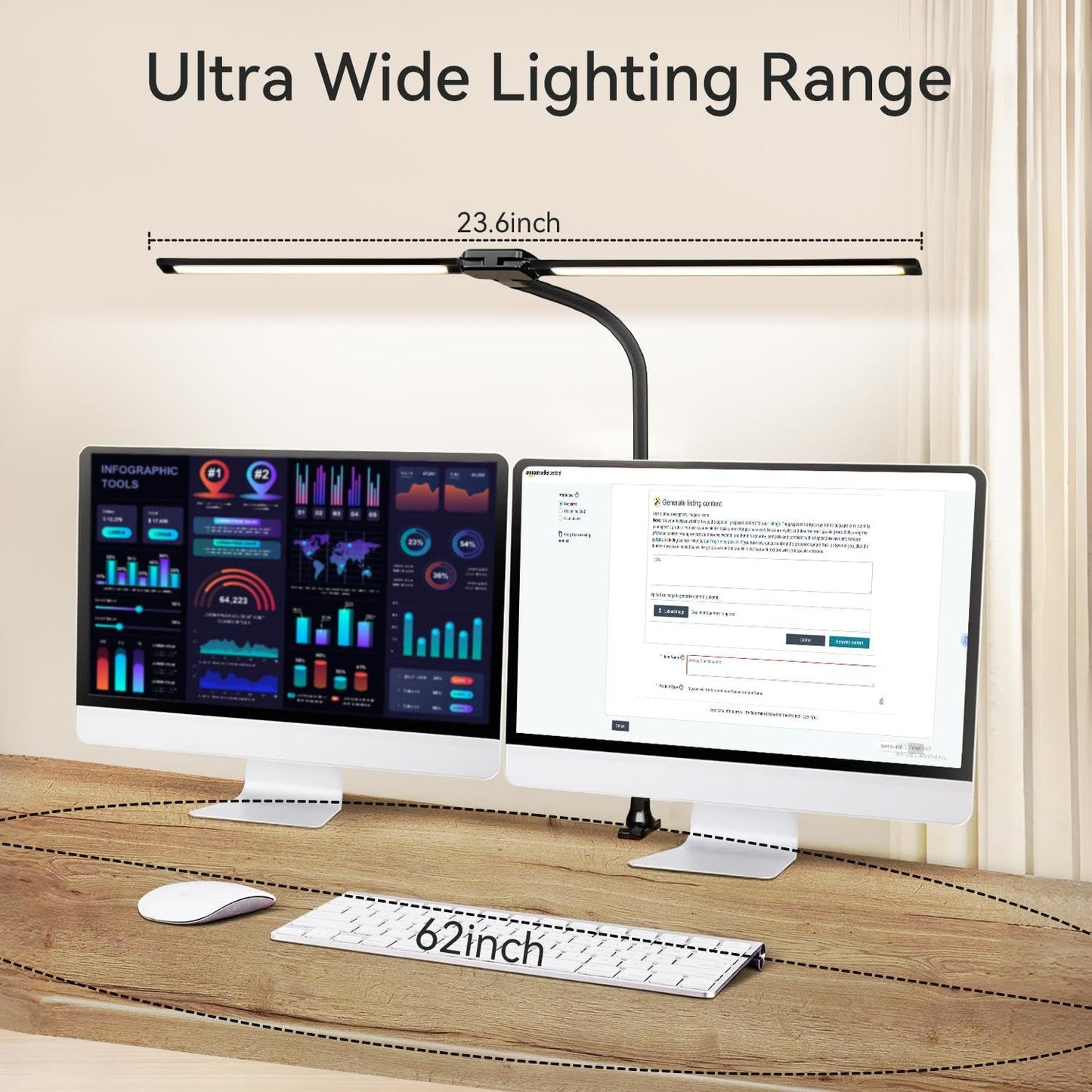 CNSUNWAY LED Desk lamp, Double Head Architect Desk Lamps for Home Office with Clamp, 3 Color 5 Brightness, Long Flexible Gooseneck, Eye Protection Desk Light with USB Adapter, Black