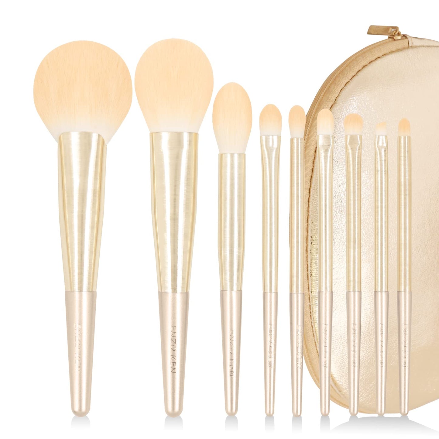 ENZO KEN Natural Hair Makeup Brush Set Professional, Fox Hair Makeup Brushes Set with Case, Gold Cosmetic Brushes Makeup Set, Natural Makeup Brushes, Natural Hair Make up Brushes Set Professional.