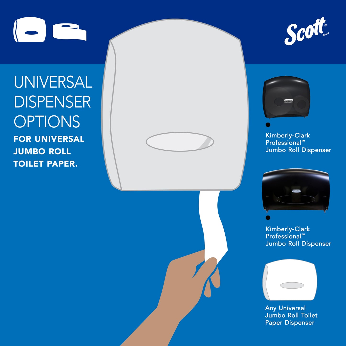 Scott Professional High-Capacity Jumbo Roll Toilet Paper, Bulk (03148), 2-Ply, White, Non-Perforated, Compact for Easy Storage (4 Rolls at 1,000' Each, 4,000'/Case)