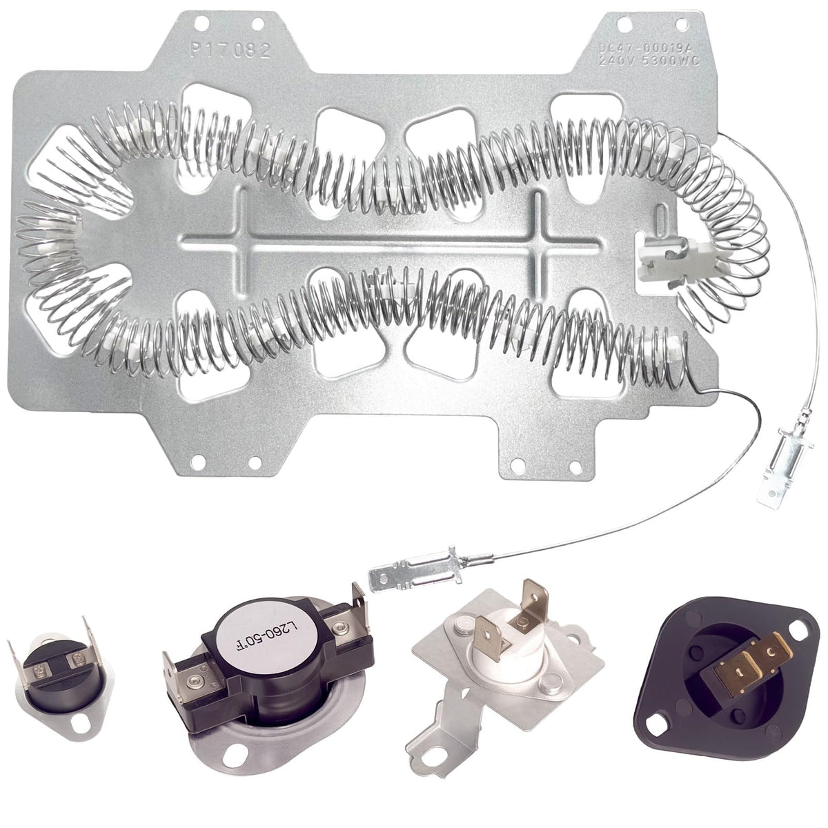 DC47-00019A Dryer Heating Element Repair Kit for Samsung DV42H5000EW/A3 DV45H7000EW/A2 DV48H7400EW/A2 - Includes DC96-00887A Thermal Fuse, DC47-00018A Thermostat, DC47-00016A & DC32-00007A