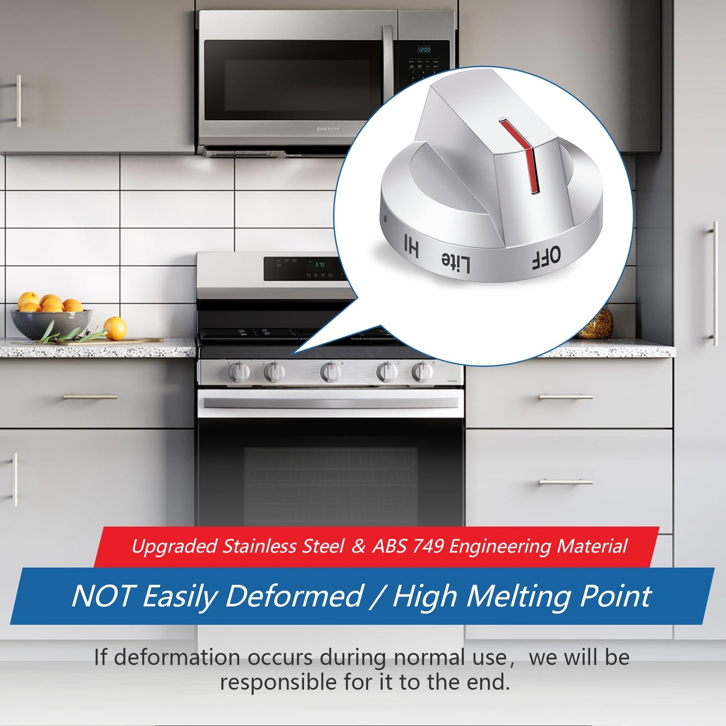 DG94-03500A/Z for Samsung Stove Knob Replacement, Fit DG94-03500U DG94-03500A DG94-04396A Gas Range Knobs Replacement for Samsung, Compatible with NX60T8111SS NX60T8311SS NX60T8711SS Etc, 5 Pack