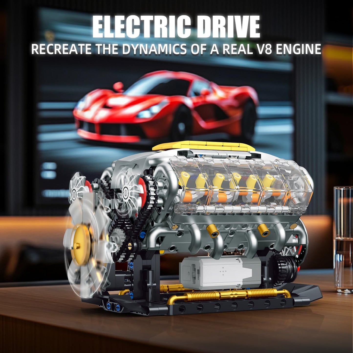 BseSparklion V8 Engine Building Kit for Adults, Build Your Own MOC Mini V8 Engine Model Toy for Display, Compatible with Lego Car Set, STEM Building Project for Teens & Kids Boys 8-14 (692 PCS)