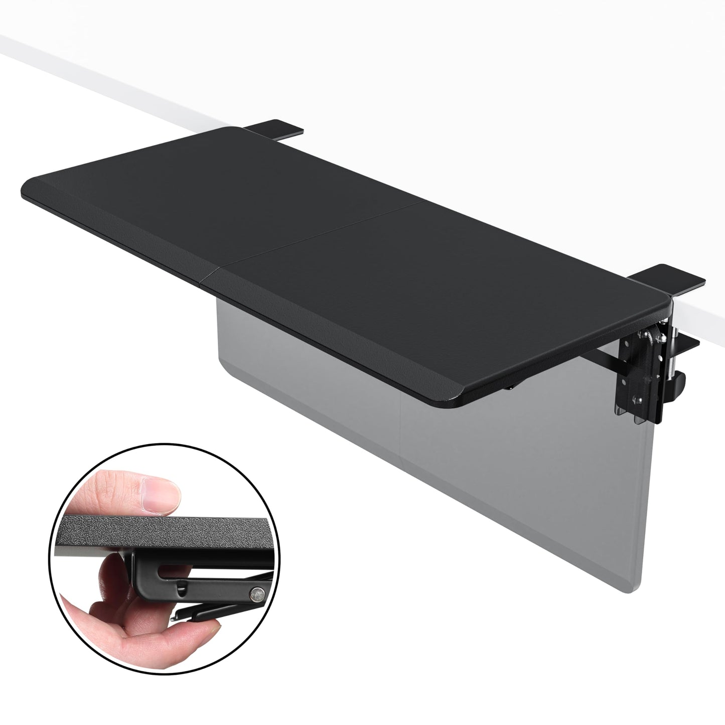 Ergonomics Desk Extender Tray, 25.6"x11.4" Large Size Foldable Keyboard Tray Platform Clamp On, Armrest Support for Home and Office, Black