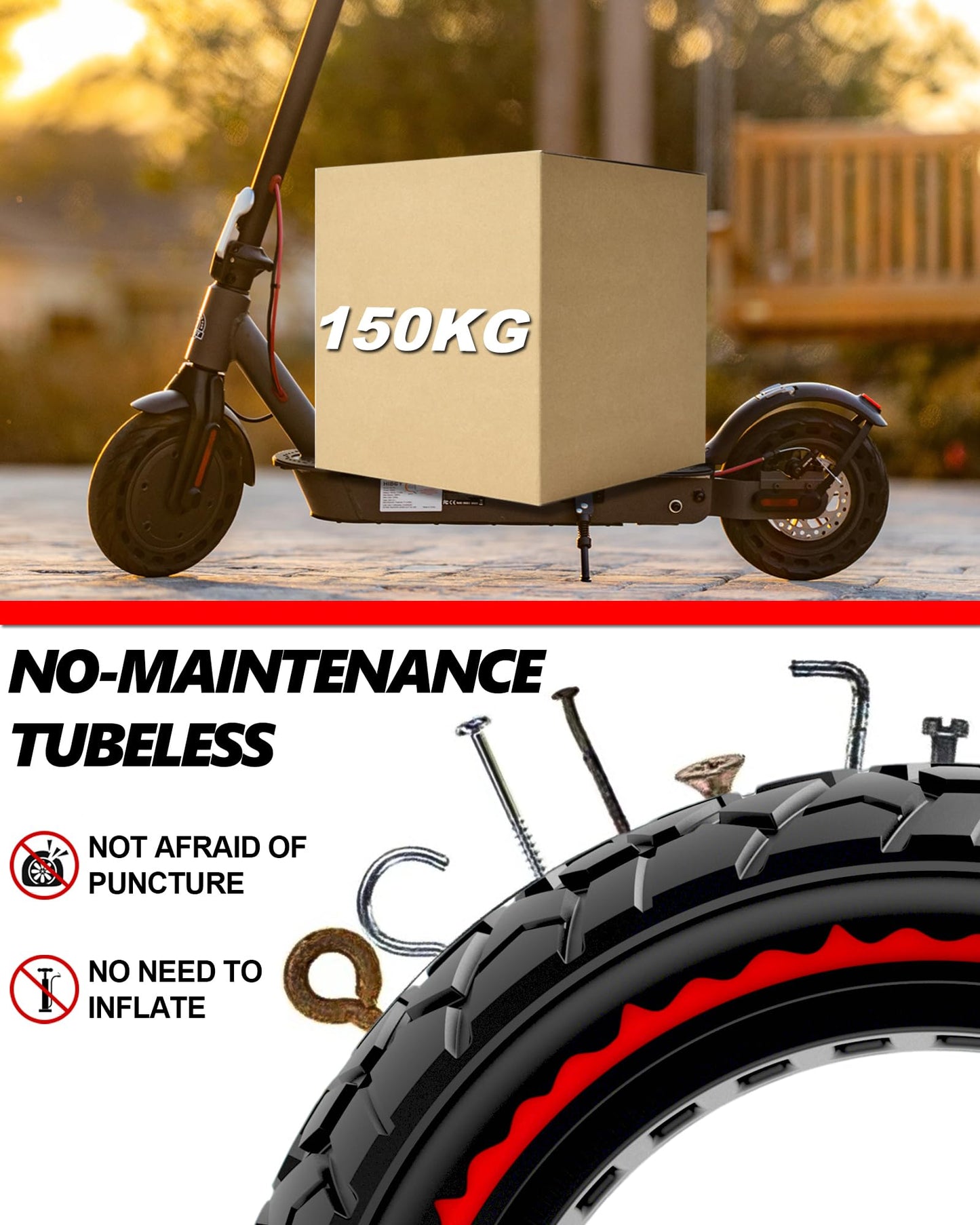 BABEJIA 2 Pack 10x2.50 Scooter Tires Tubeless, Upgrade Your Scooter with 60/70-6.5 Off-Road Airless TIres, 10x2.5-6.5 Replacement Tyres for Segway Max G2/G30 Series, Gotrax G6/G5/G MAX/ECLIPSE, etc