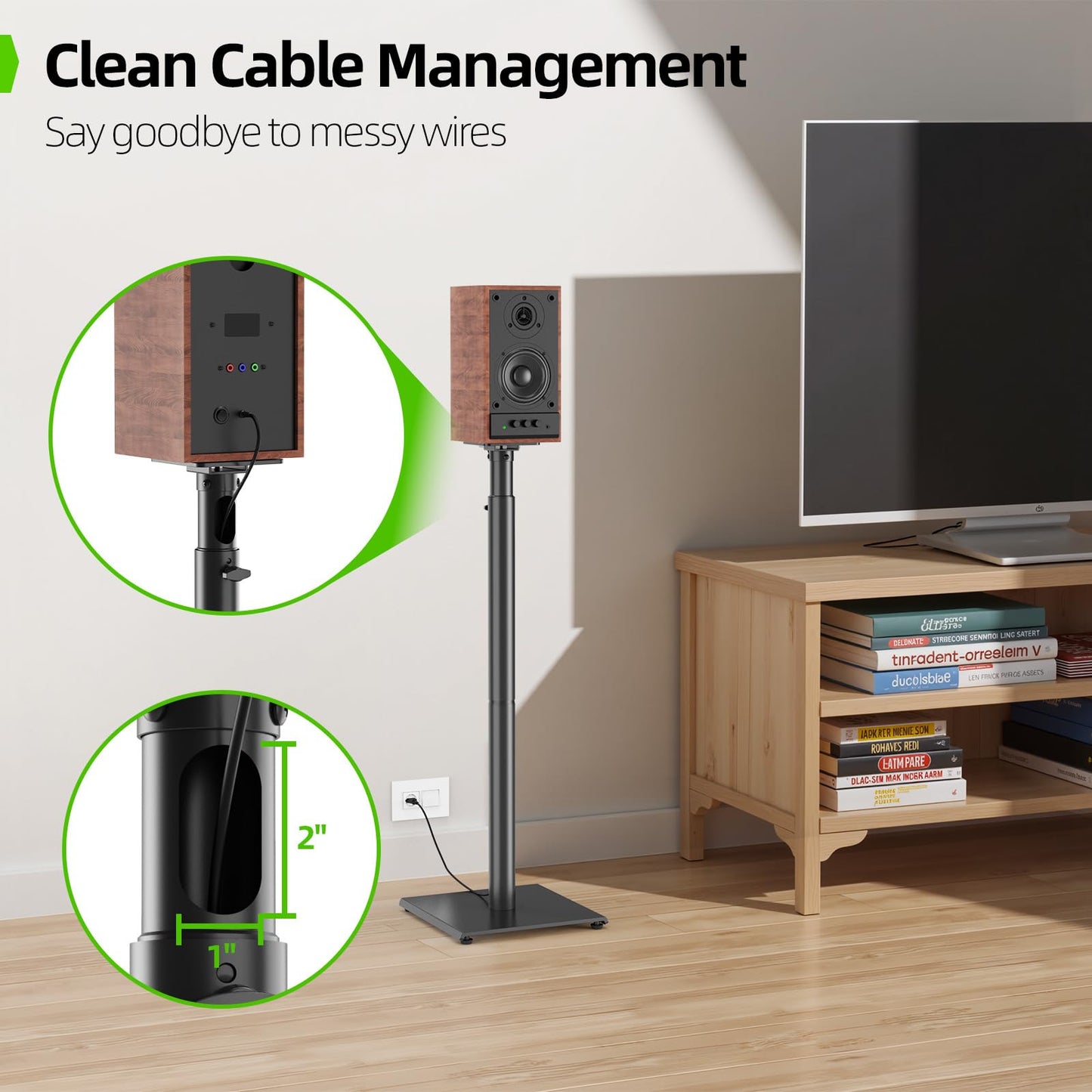 USX MOUNT Universal Speaker Stands Height Adjustable - Extends 33" to 42", Holds Satellite and Small Bookshelf Speaker up to 11 Lbs, Set of 2, Heavy Duty Base, Built-in Cable Management, XAS516
