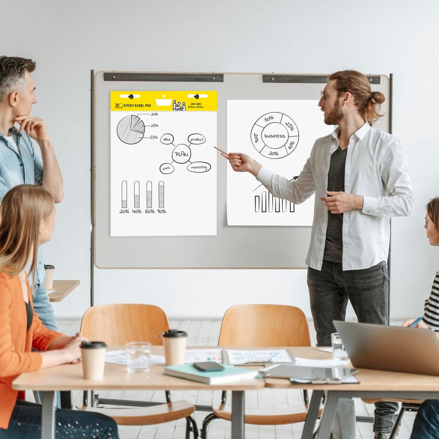 YNXPTBNC Post-it Super Sticky Easel Pad,25 in x 30 in Self Stick Flip Chart Paper,30 Sheets/Pad,2 Pad/Pack,Large White Premium Anchor Chart Paper,Easel Paper for Teachers,Businessmen,Office Workers