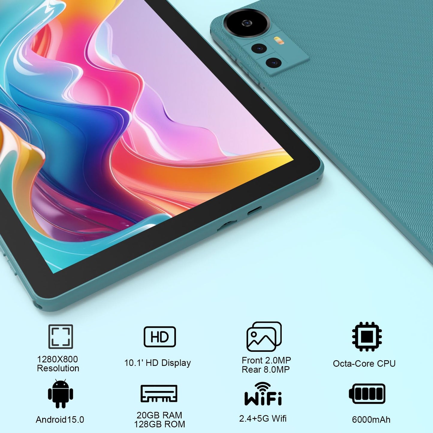 Android 15 Tablet, 10 Inch 18GB RAM+128GB ROM/2TB Expandable Tablets PC, 2 in 1 Tablets with Keyboard, Mouse, Case, Stylus, Quad-core 2.0GHz CPU 1280*800 HD Screen, 5G WiFi6 BT 5.0, 8MP Camera Tableta