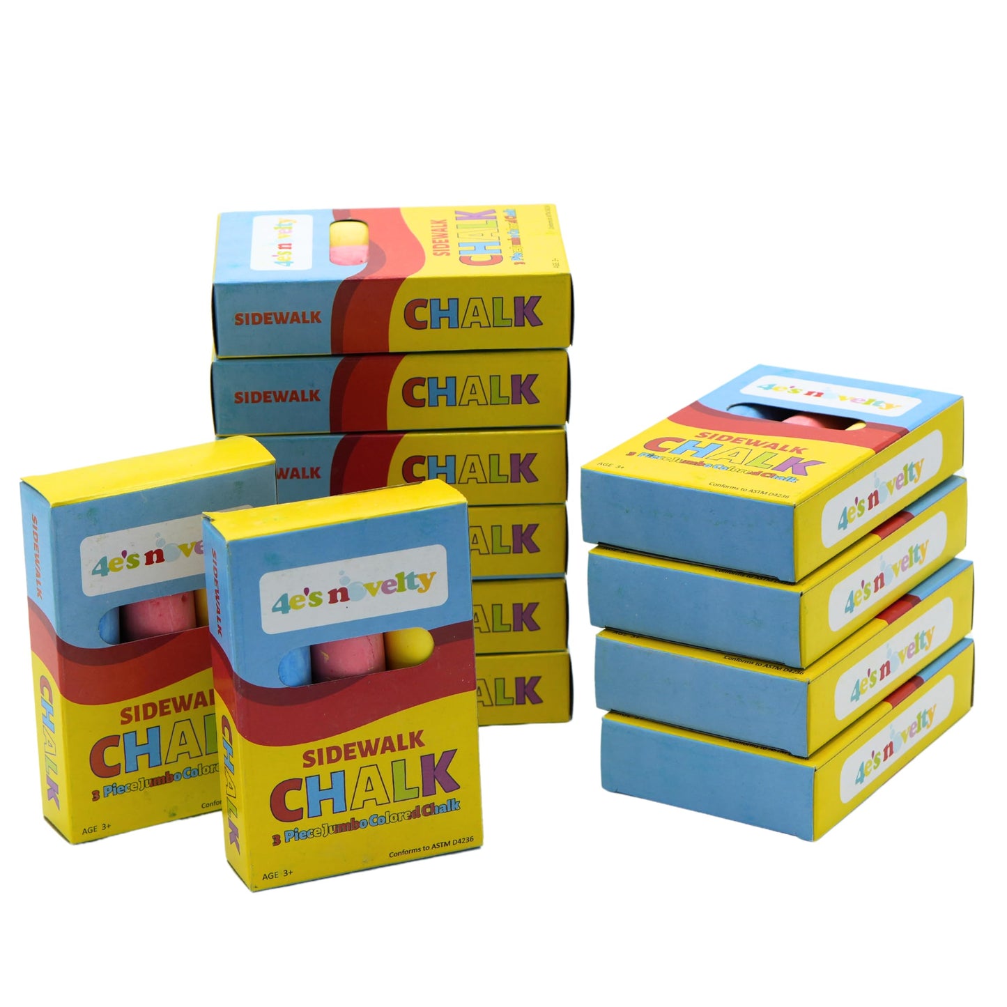 4E's Novelty 24 Pack Chalk Individually Wrapped Party Favors for Kids Bulk, 3 Sidewalk Chalk Jumbo Sticks In Each Box, Goodie Bag Fillers Toddlers Summer Gift Toy