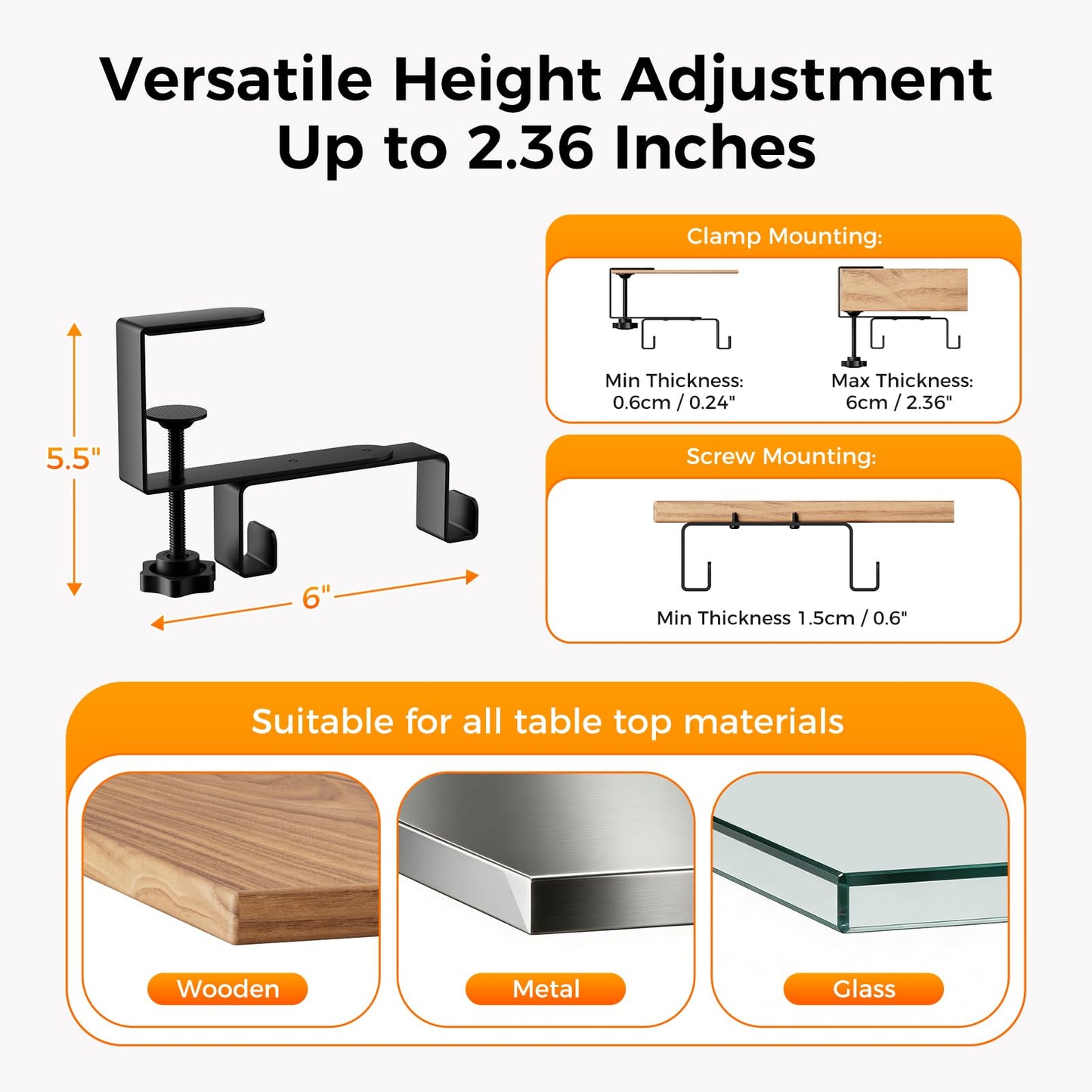 YOOMONA No Drill Cable Management Tray & Under Desk Privacy Panel 2 in 1,Cord Management Under Desk with Clamp/Screw Mount for Home,Office (Black)