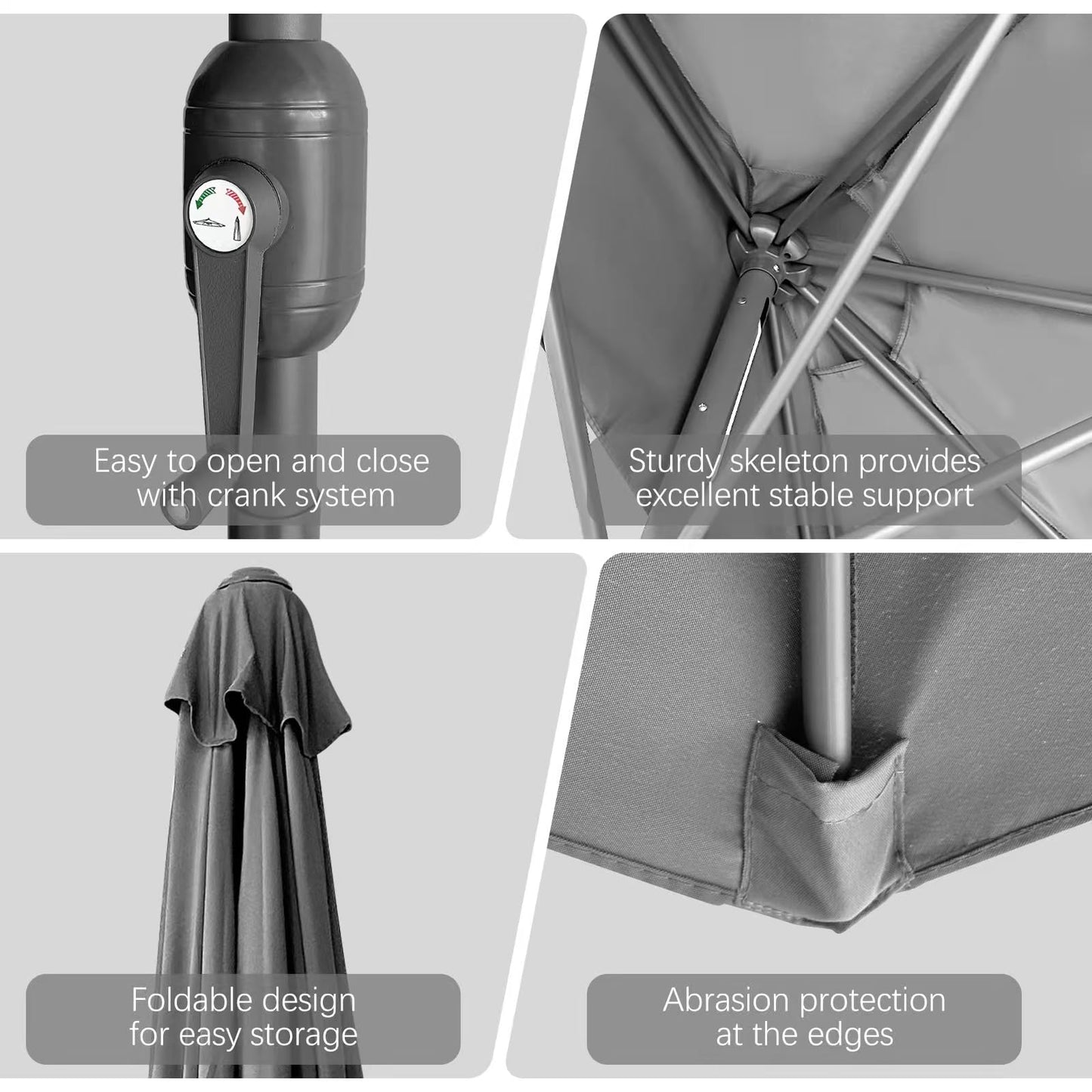 SONGBATE 9ft Steel Half Patio Umbrella with Crank Mechanism, UV- and Water-Resistant Fabric, Ideal for Backyard, Deck, and Garden Shade Solution with 5 Ribs (Carbon Gray)