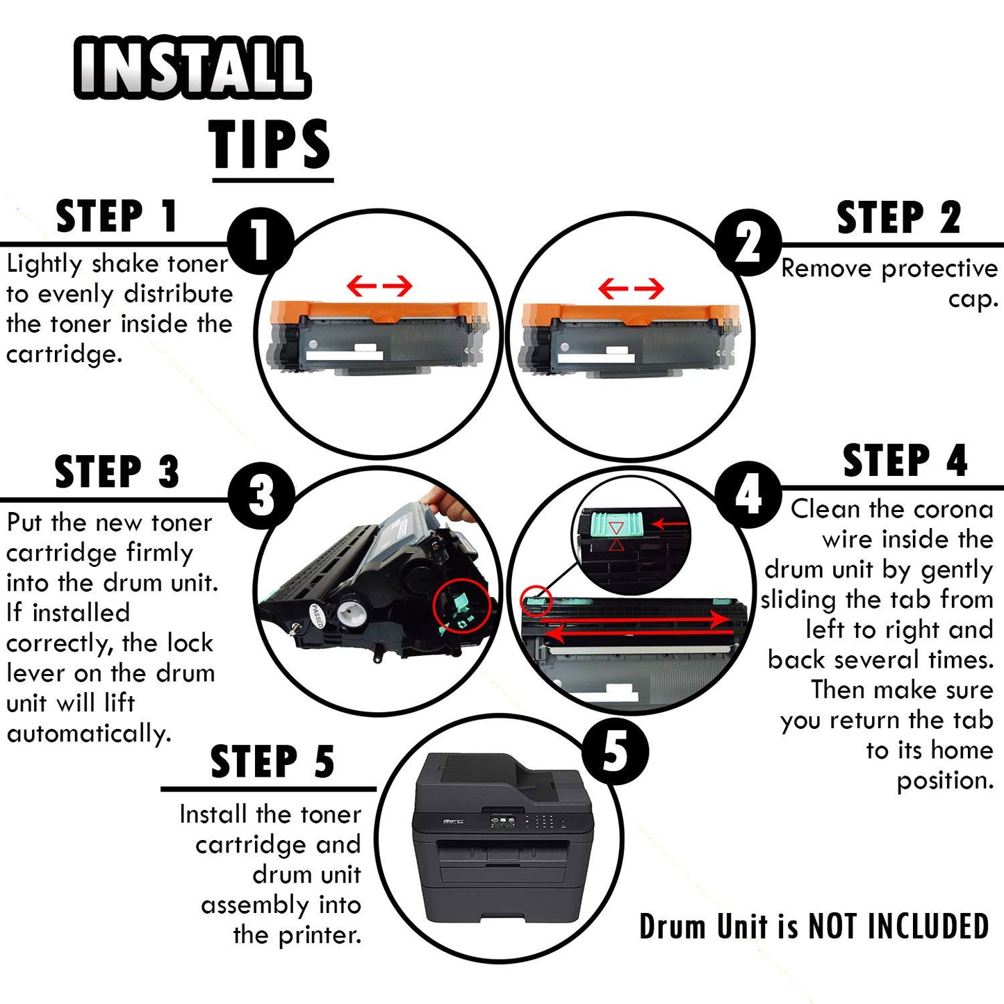 4 High Yield Inkfirst® Toner Cartridge TN-660 (TN660) Compatible Remanufactured for Brother TN-660 Black HL-L2300D HL-L2305W HL-L2320D HL-L2340DW HL-L2360DW HL-L2380DW DCP-L2520DW DCP-L2540DW MFC-L2700DW MFC-L2720DW MFC-L2740DW