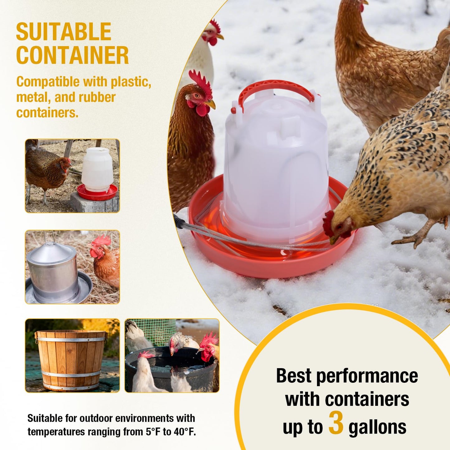 comincia Chicken Water Heater Cord,Heated Chicken Waterer for Winter to Prevent Water Freezing,Poultry Water Heater for Chickens,Hens,Ducks/Small Animals(Waterer Not Included) 1-Pack