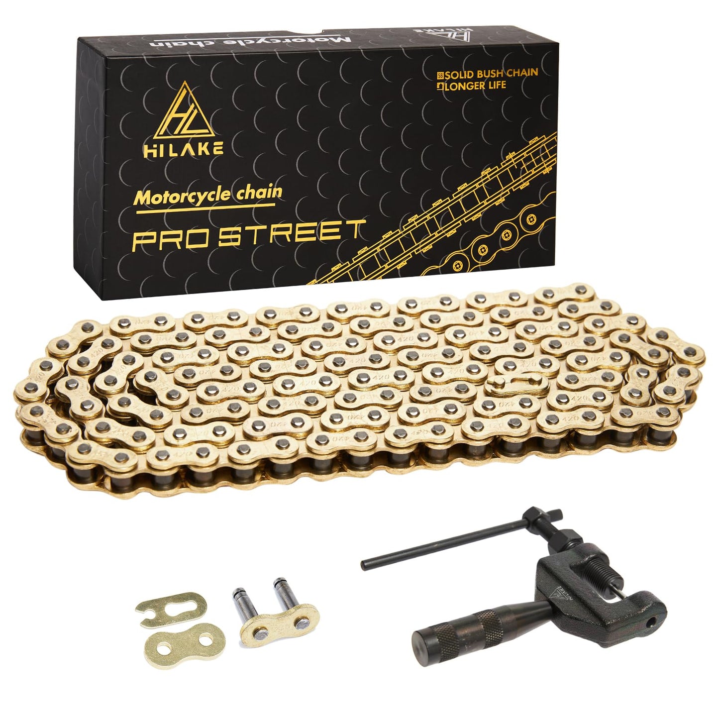 HILAKE 420H Motorcycle Chain 132 Links Non O-Ring with Connecting Master Link and Breaker Tool Heavy Duty Drive Chain for Motorcycle Bicycle Go Kart Mini Trail Bike