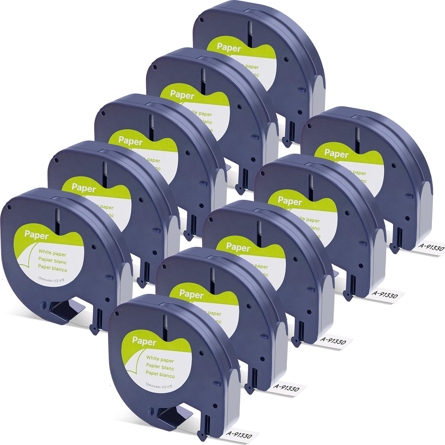 10PK Compatible with DYMO LetraTag Label Tape 91330(10697) Black on White 12mm Paper Labels Cassette Refill Compatible for DYMO LT-100H, LT-100T, LT-110T, QX 50 Label Maker,(1/2" x 13')