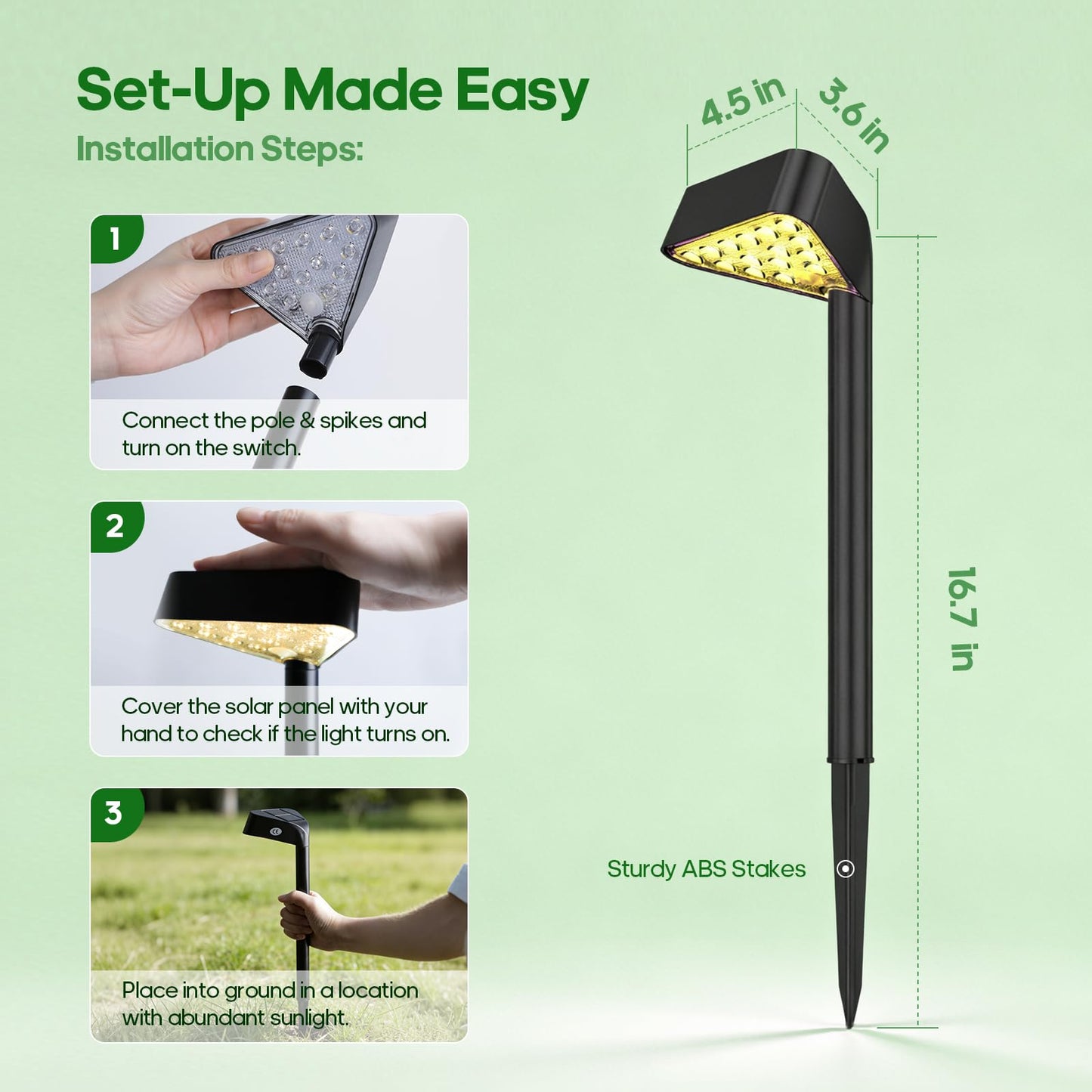 Solar Pathway Lights Outdoor, 4 Pack, 15 LED Brighter Solar Path Lights Waterproof with Upgraded Solar Panel, Up to 12Hrs Modern Landscape Lights for Backyard Garden Walkway Driveway Patio Lawn Decor