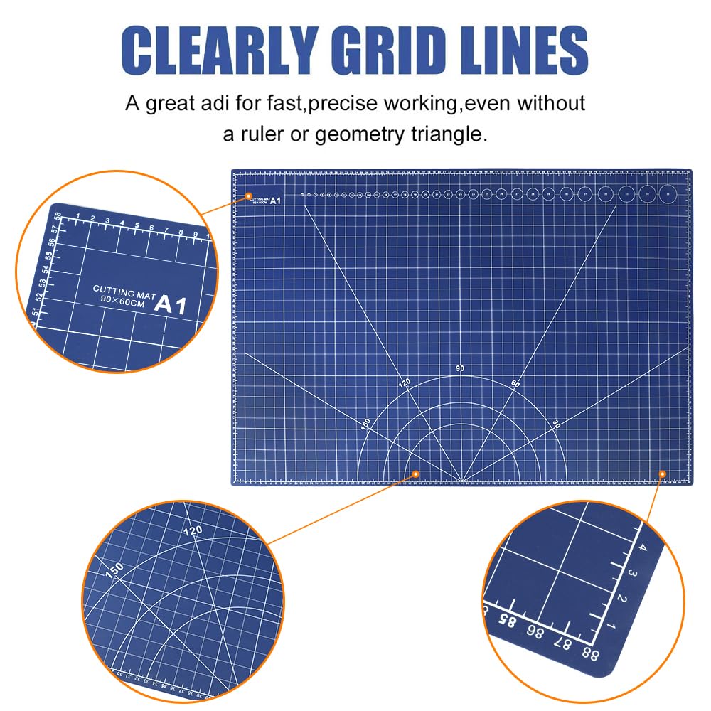 24 x 36 Inch A1 Size Self Healing Cutting Mat,Thickened 5 Layer PVC Construction Craft Mat,Double Sided Cut Mats Non-Slip Perfet for Craft, Fabri, Quilting, Sewing (Blue)