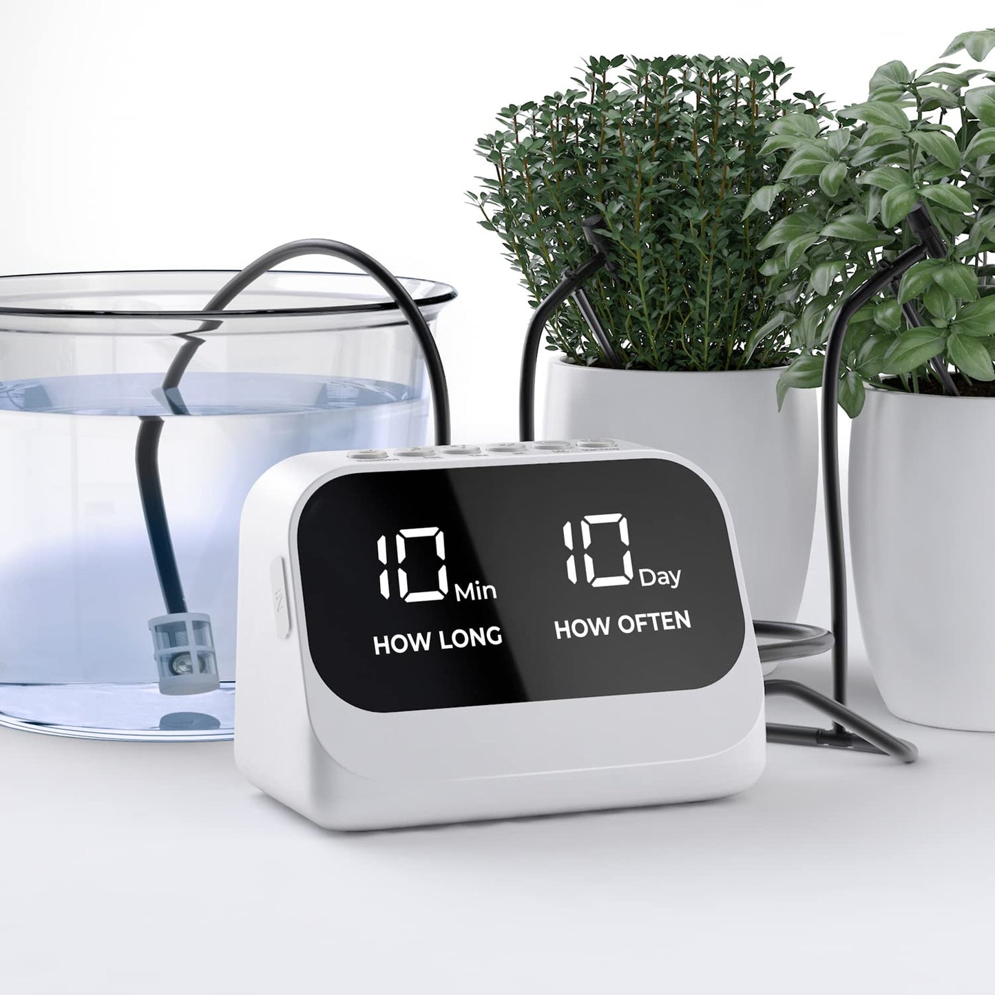 Automatic Watering System for Potted Plants, Plant Waterer, DIY Drip Irrigation Kit with Smart Timer, Waterproof LED Display & Large Capacity Battery, Precise Distribution of Water, White (White)