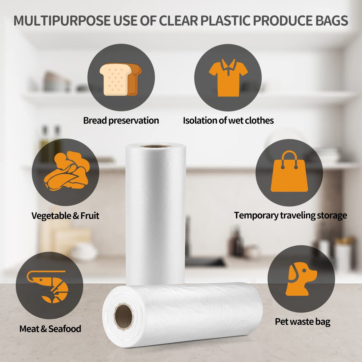 PAPRMA 12” x 20” Plastic Produce Bags 2 Rolls, Clear Food Storage Bags 350pcs on a Roll, Clear Produce Bags for Food Vegetable Bread Fruit Meat