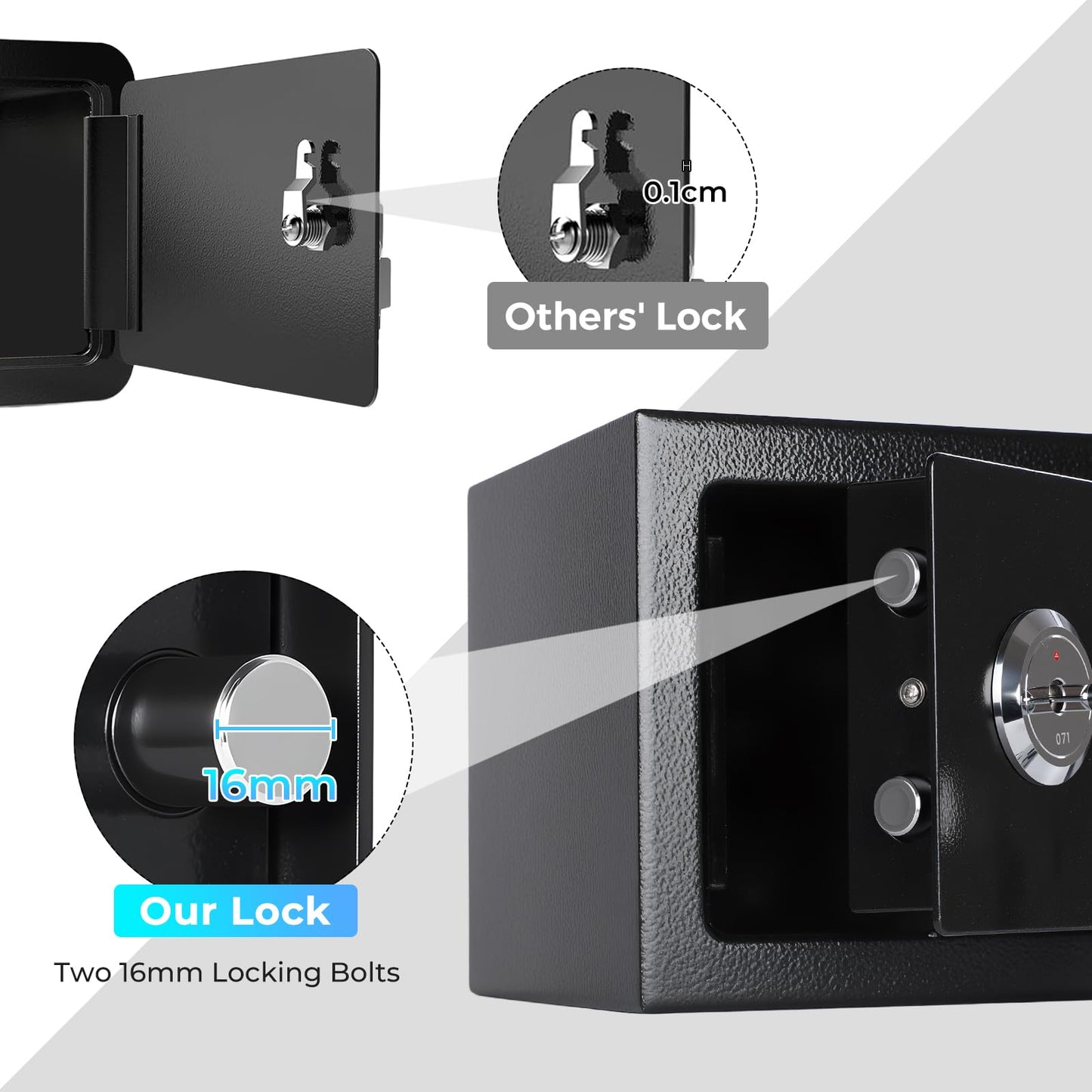 Small Safe Box for Home, Wall Safes 0.23 Cubic Feet, Heavy Duty Steel Safety Lock Box with 3 Keys for Money, Documents, Passort, Jewelry 9.06"x 6.69"x 6.69" Black