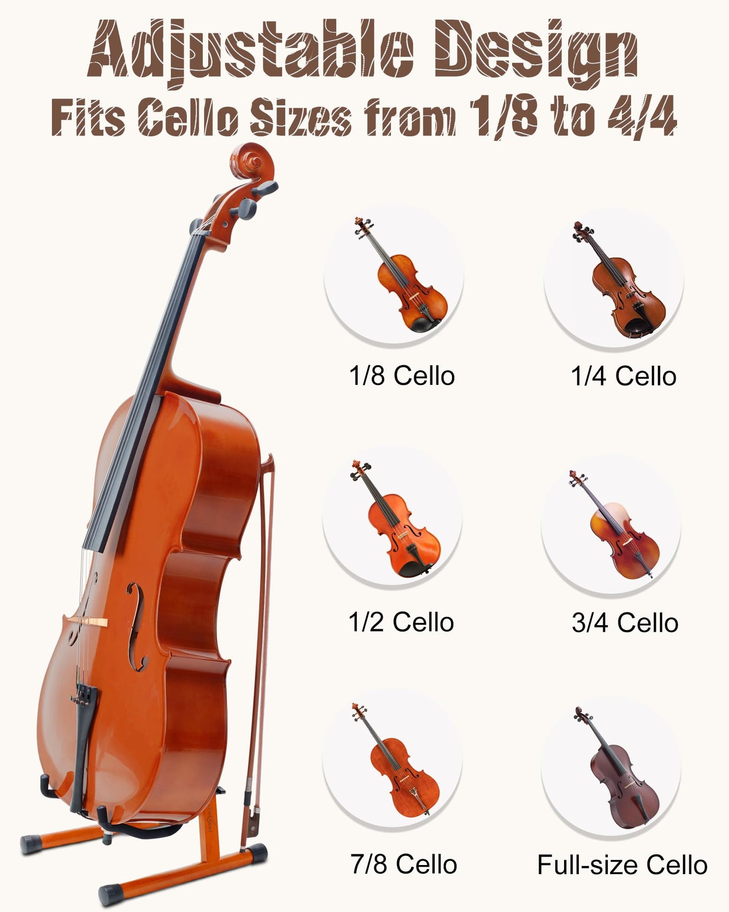 Musbeat Cello Stand with Bow Holder, Mahogany Wooden A-Shape Floor Stand with Padded Foam, Handcrafted Cello Rack Fits 1/2, 3/4, 7/8, 4/4 Full-Size and Guitar, Instrument Holder for Home and Studio