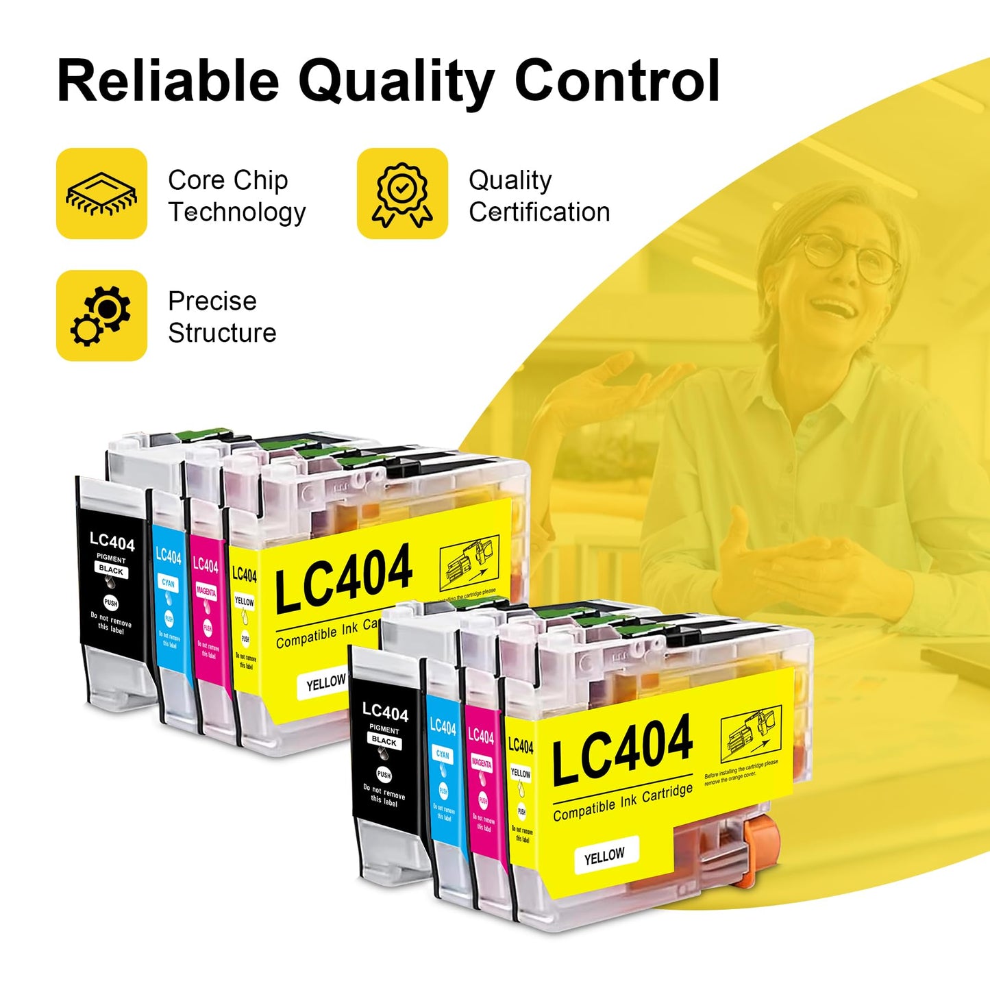Compatible LC404 MFC-J1205W Replacement for LC404 Ink Cartridges for Brother Printer LC404 XL use for MFC-J1205W MFC-J1215W J1205WXL J1215W XL Printer (2Black, 2Cyan, 2Magenta, 2Yellow, 8 Pack)