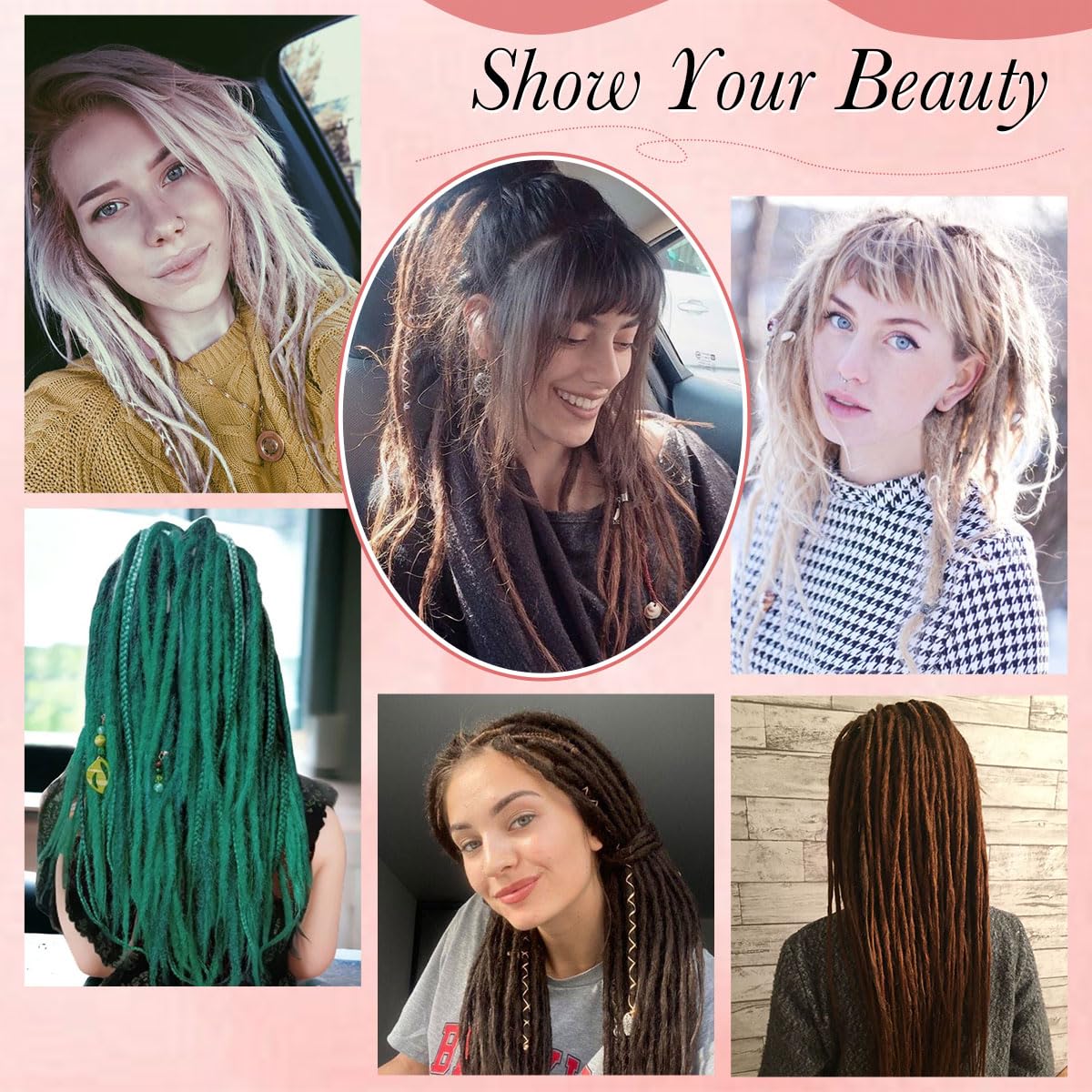 Quisduis 16 Inch Clip in Dreadlocks Hair Extensions, 8PCS 32 Strands Black Synthetic Dreas Extensions Handmade Soft Thin Dreadlocks for Women